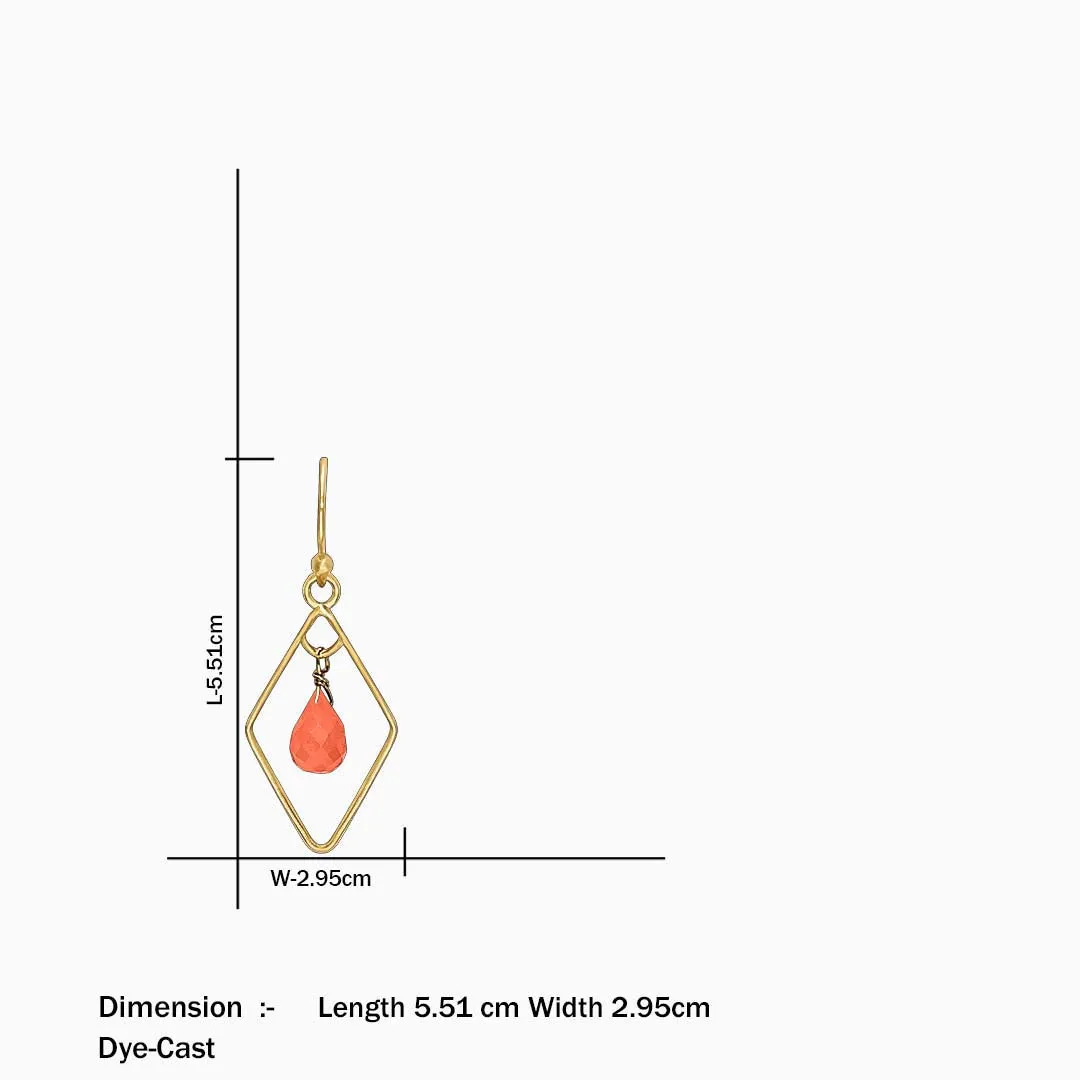 Pure Silver Earrings - Diamond Shaped Carnelian Drop