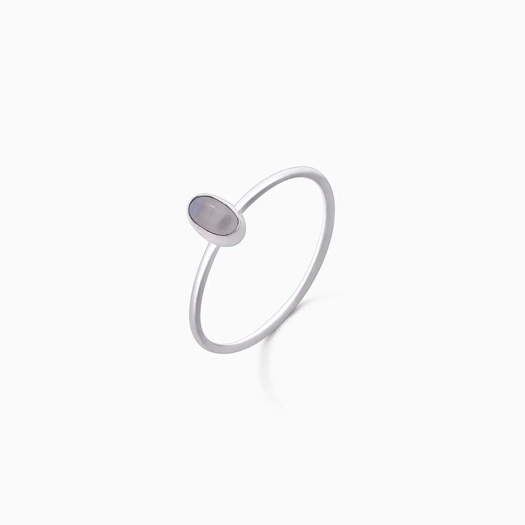 Pure Silver Ring - Simple Moon Stone Slim Fit