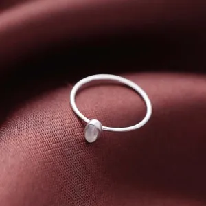 Pure Silver Ring - Simple Moon Stone Slim Fit