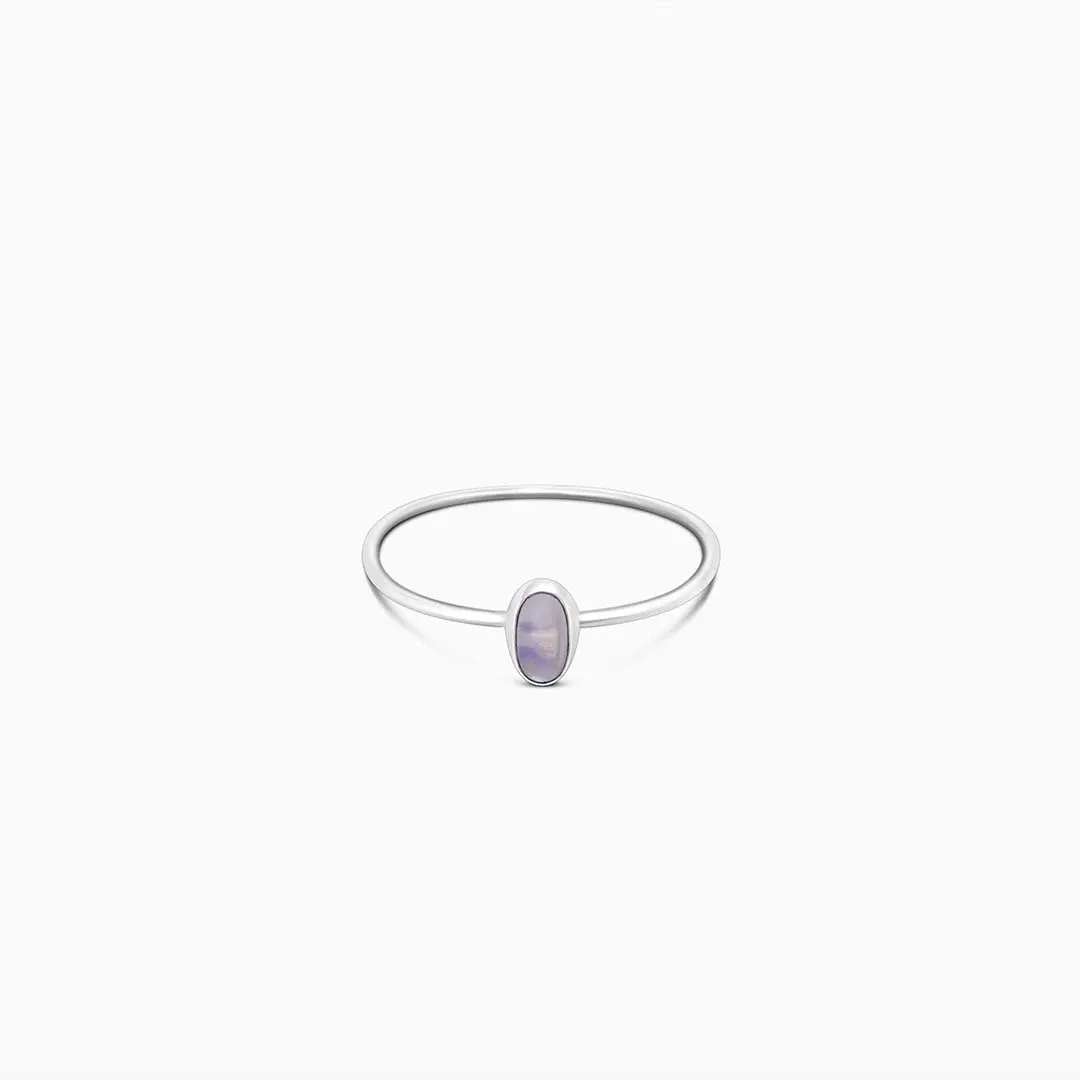 Pure Silver Ring - Simple Moon Stone Slim Fit
