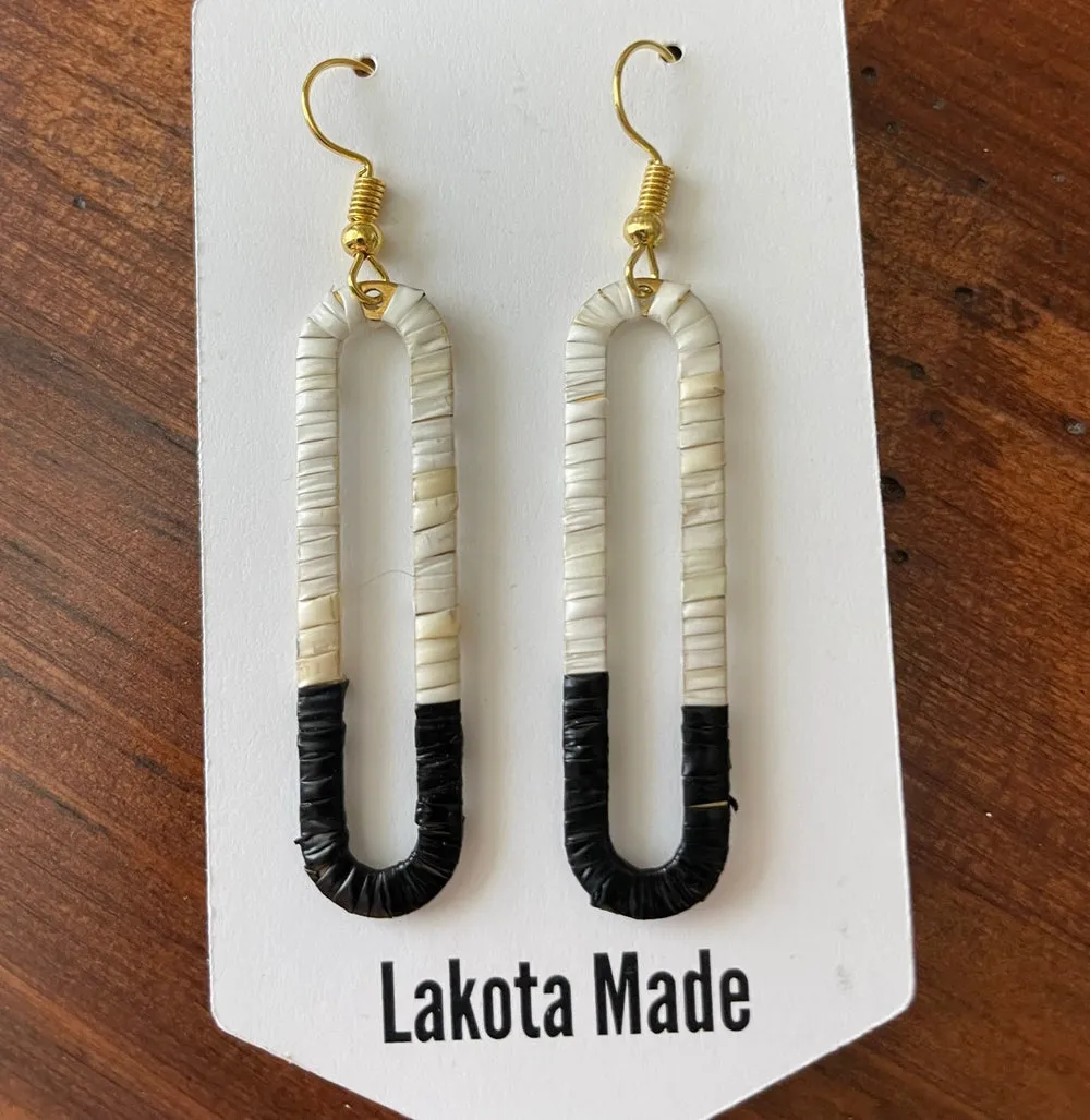 Quillwork on Brass Long Oval Earrings
