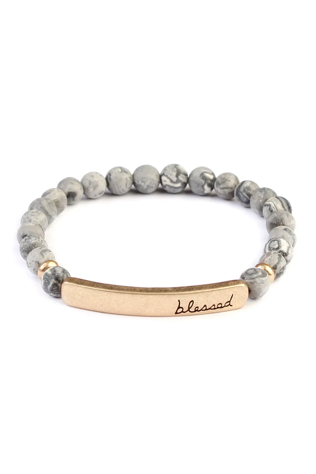 "BLESSED" BAR NATURAL STONE BRACELET
