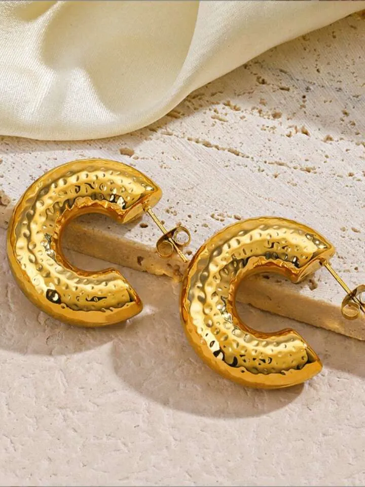 "BRASS" C SHAPED HOOP EARRINGS