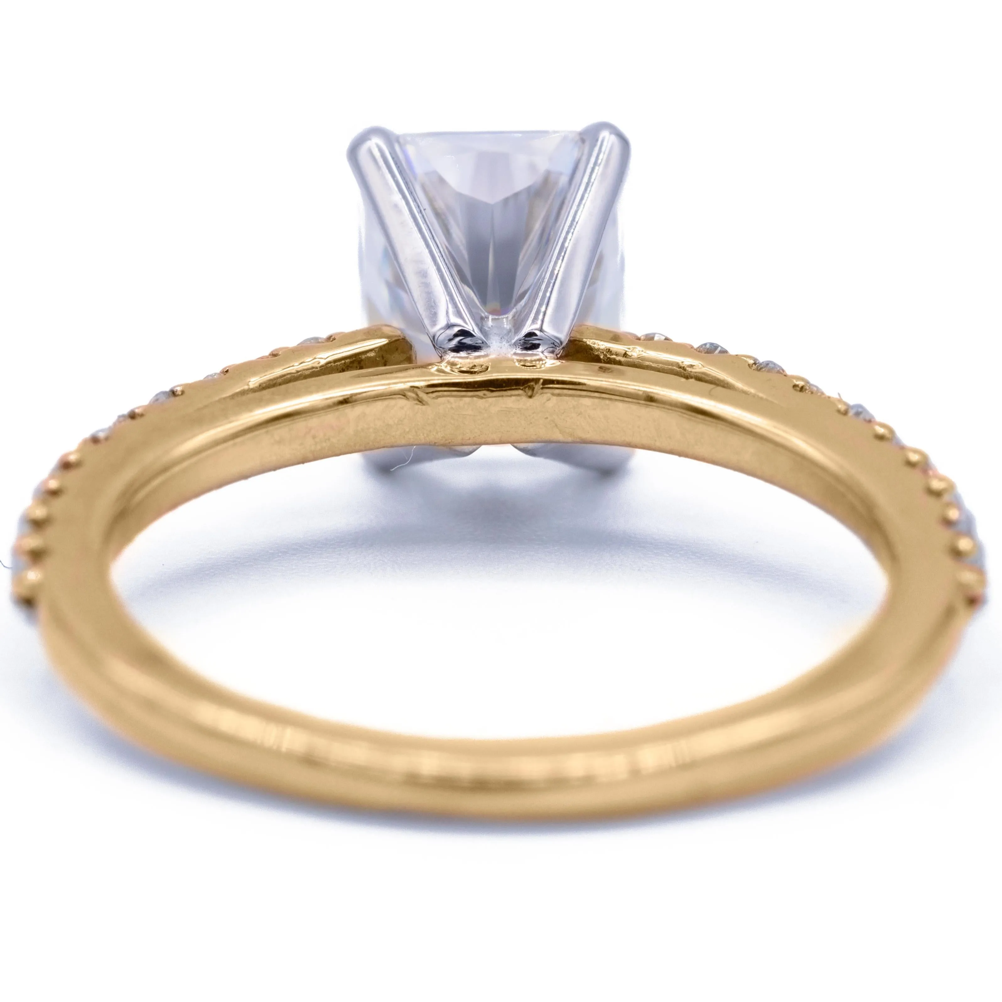 Radiant Moissanite 4 Prongs Diamond Accent Ice Cathedral Solitaire Ring