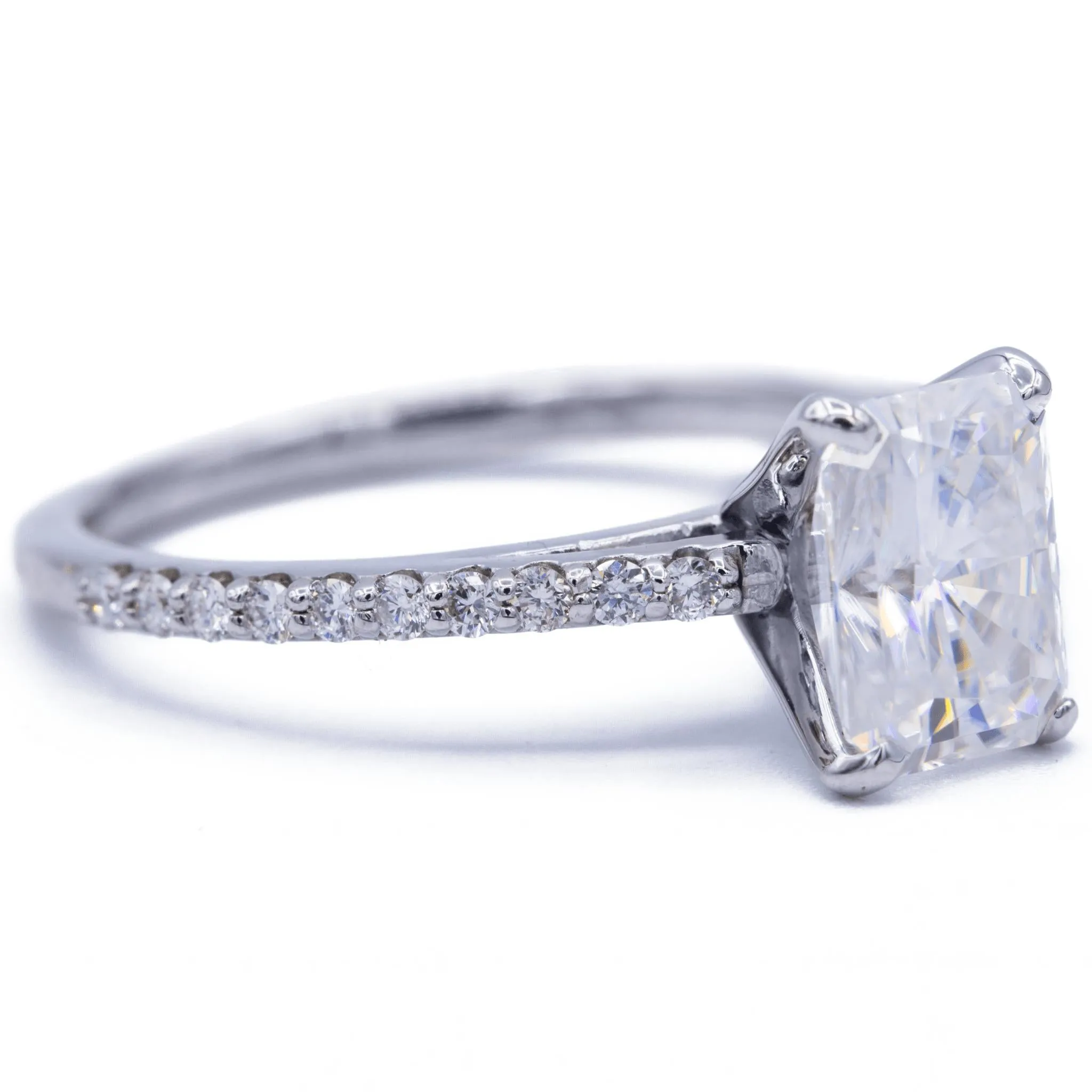 Radiant Moissanite 4 Prongs Diamond Accent Ice Cathedral Solitaire Ring