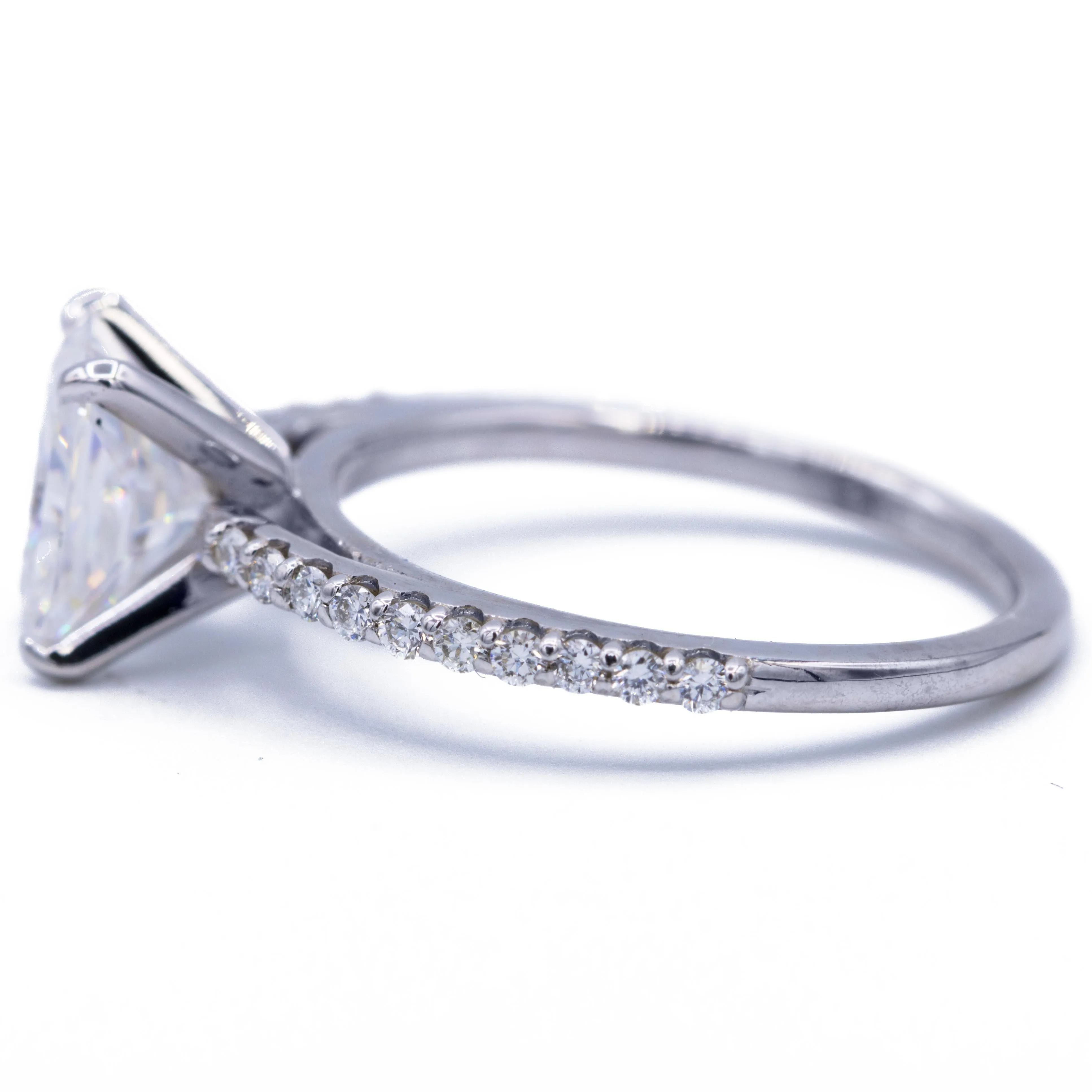 Radiant Moissanite 4 Prongs Diamond Accent Ice Cathedral Solitaire Ring