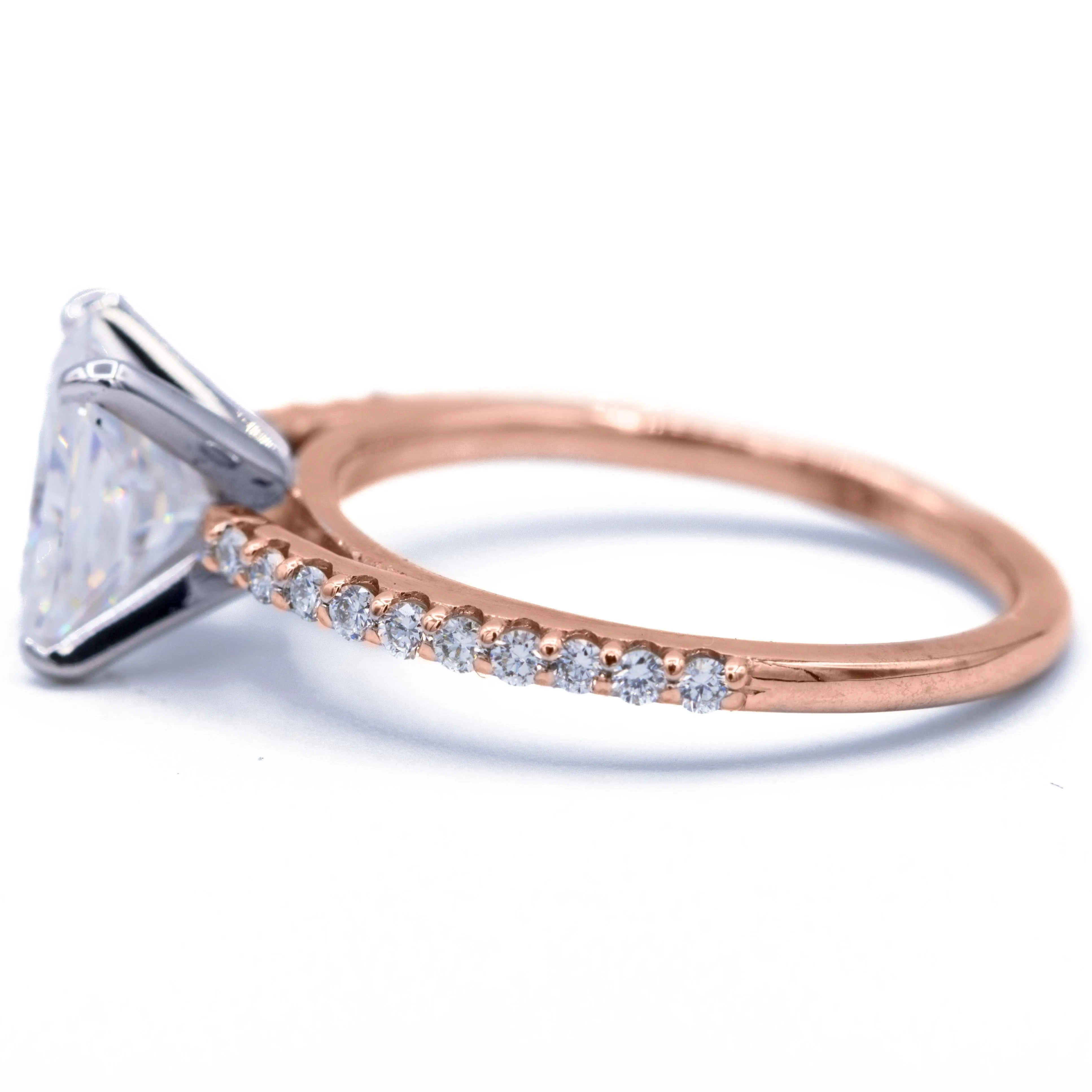 Radiant Moissanite 4 Prongs Diamond Accent Ice Cathedral Solitaire Ring