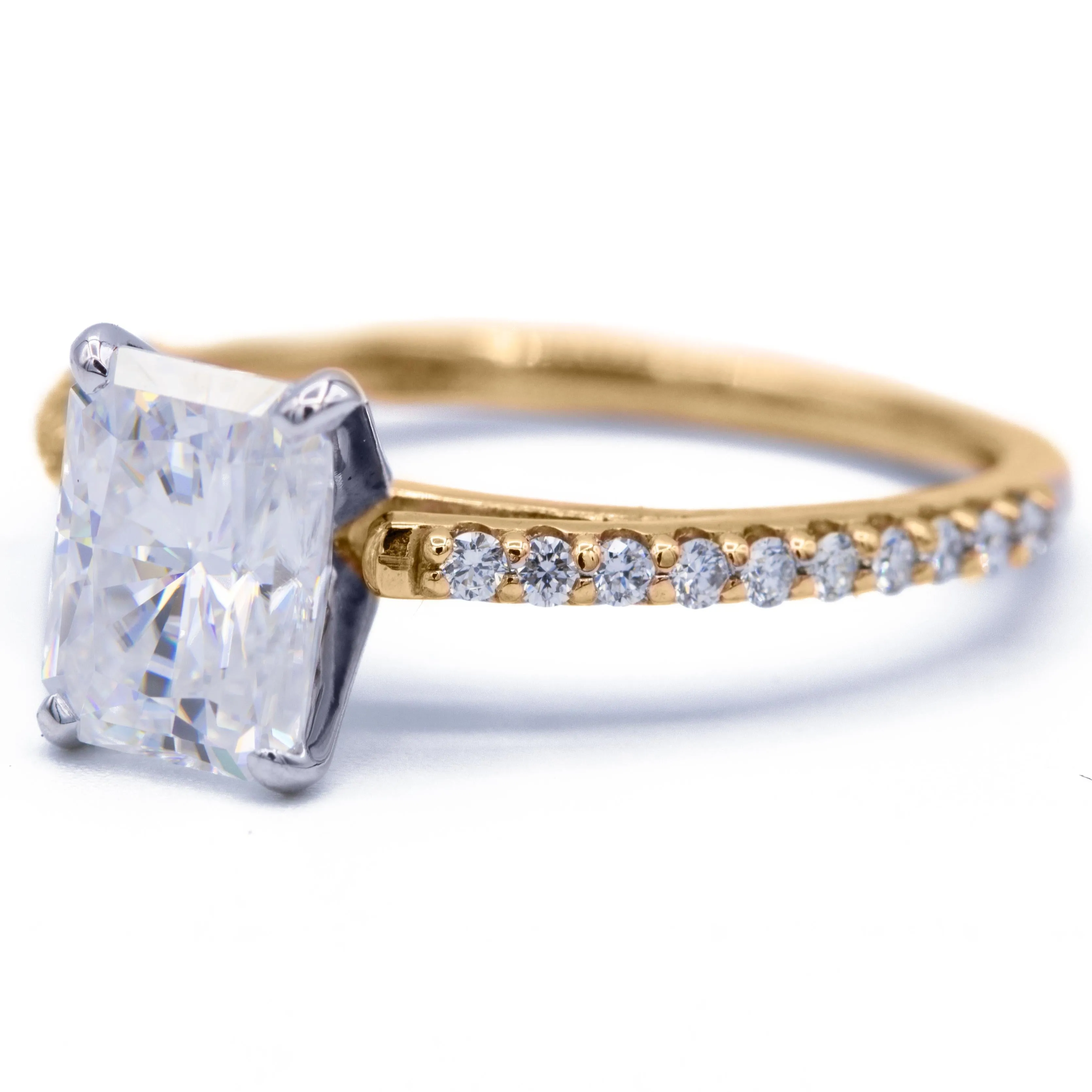 Radiant Moissanite 4 Prongs Diamond Accent Ice Cathedral Solitaire Ring