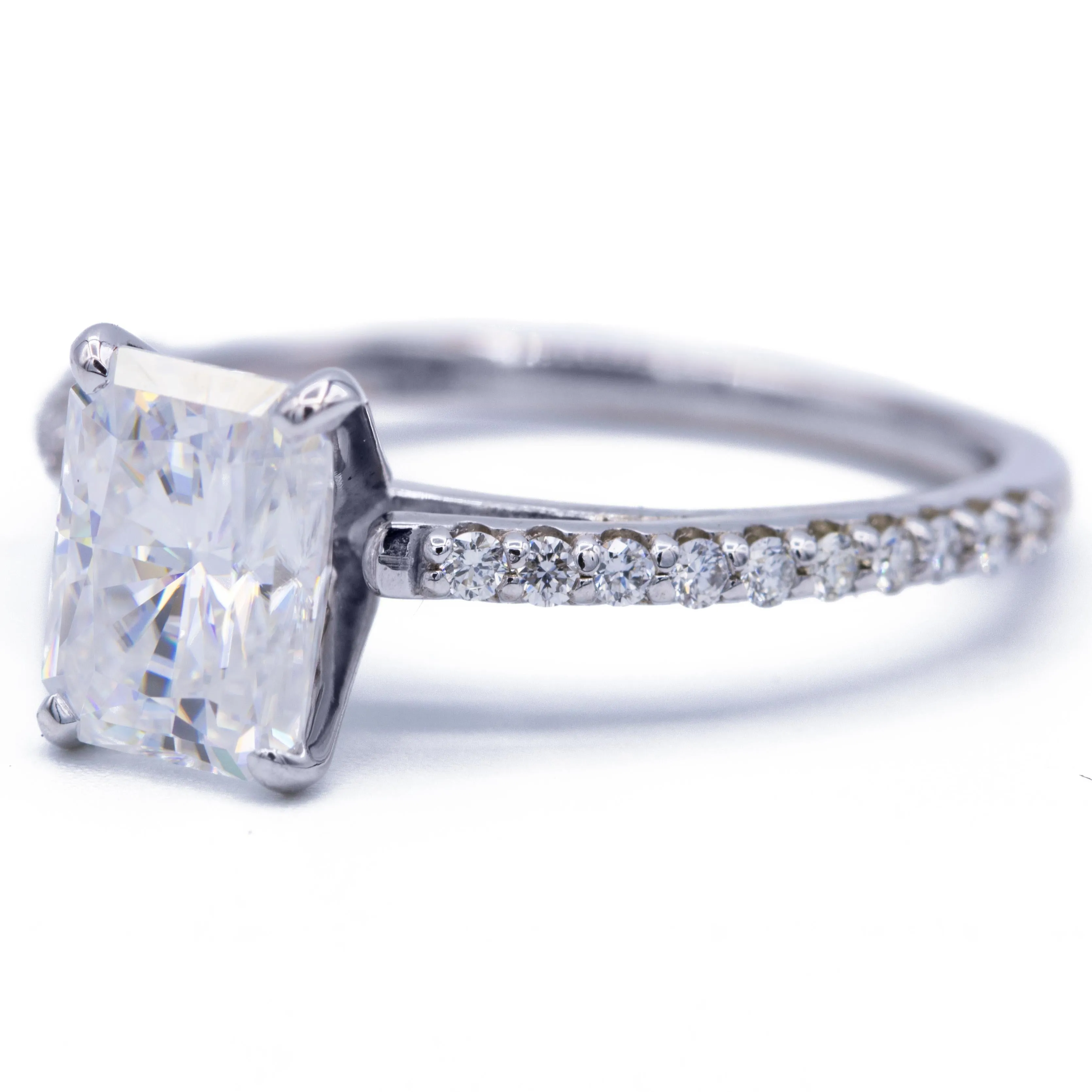 Radiant Moissanite 4 Prongs Diamond Accent Ice Cathedral Solitaire Ring