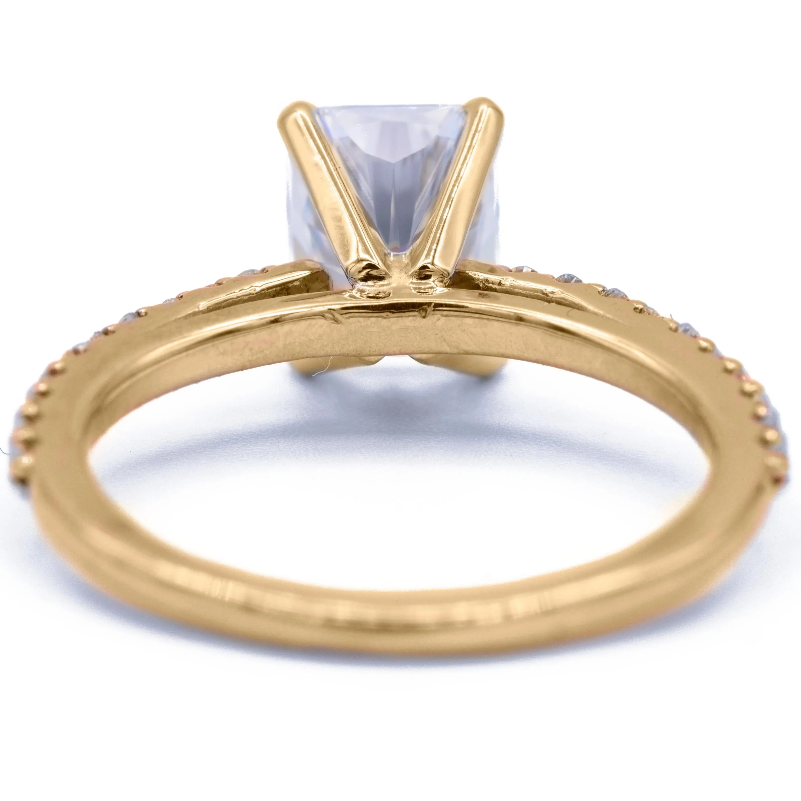 Radiant Moissanite 4 Prongs Diamond Accent Ice Cathedral Solitaire Ring