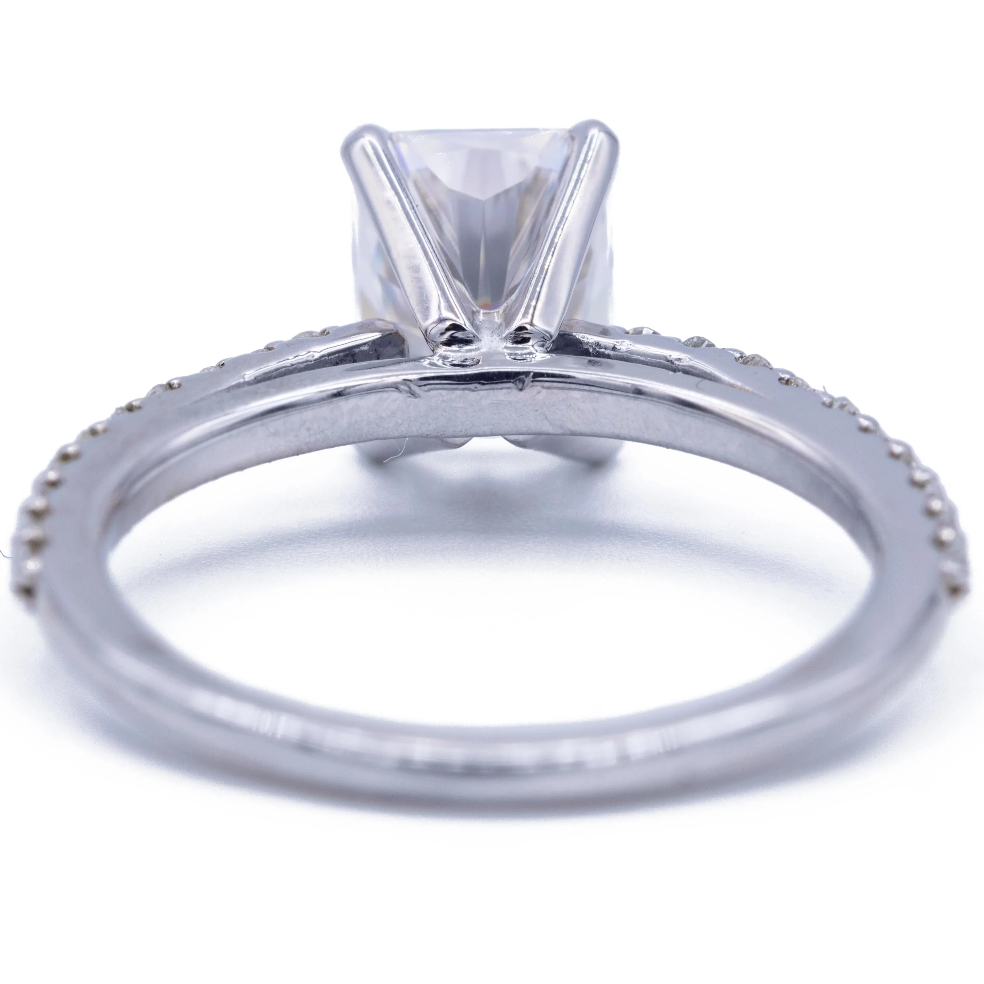 Radiant Moissanite 4 Prongs Diamond Accent Ice Cathedral Solitaire Ring