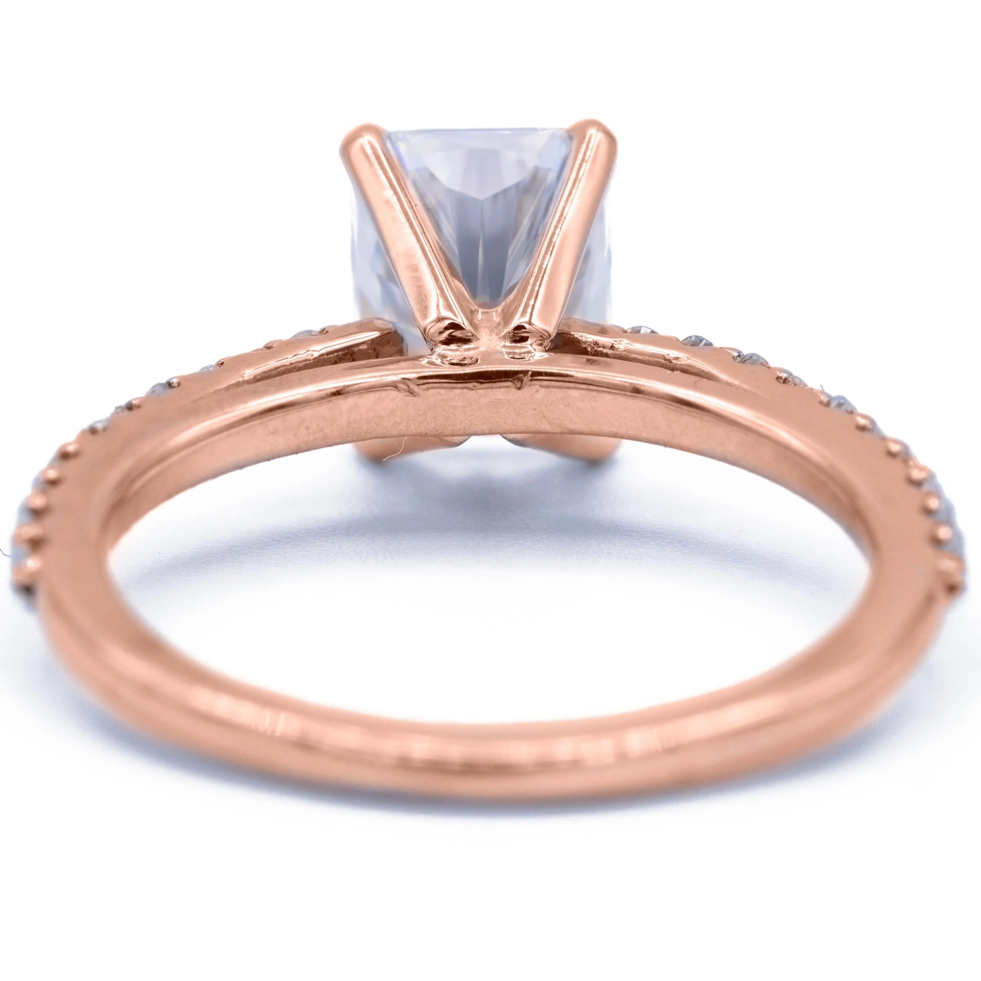 Radiant Moissanite 4 Prongs Diamond Accent Ice Cathedral Solitaire Ring