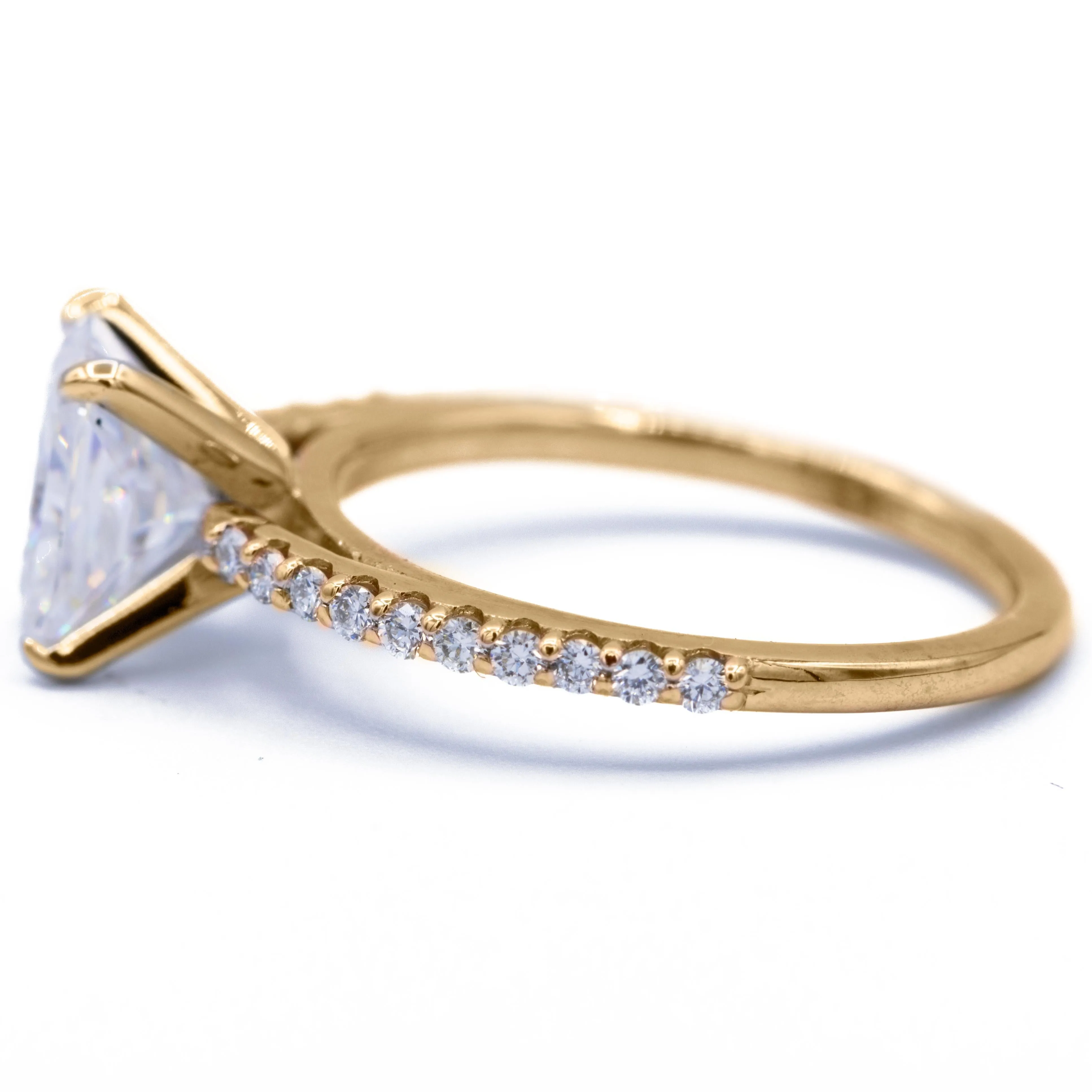 Radiant Moissanite 4 Prongs Diamond Accent Ice Cathedral Solitaire Ring