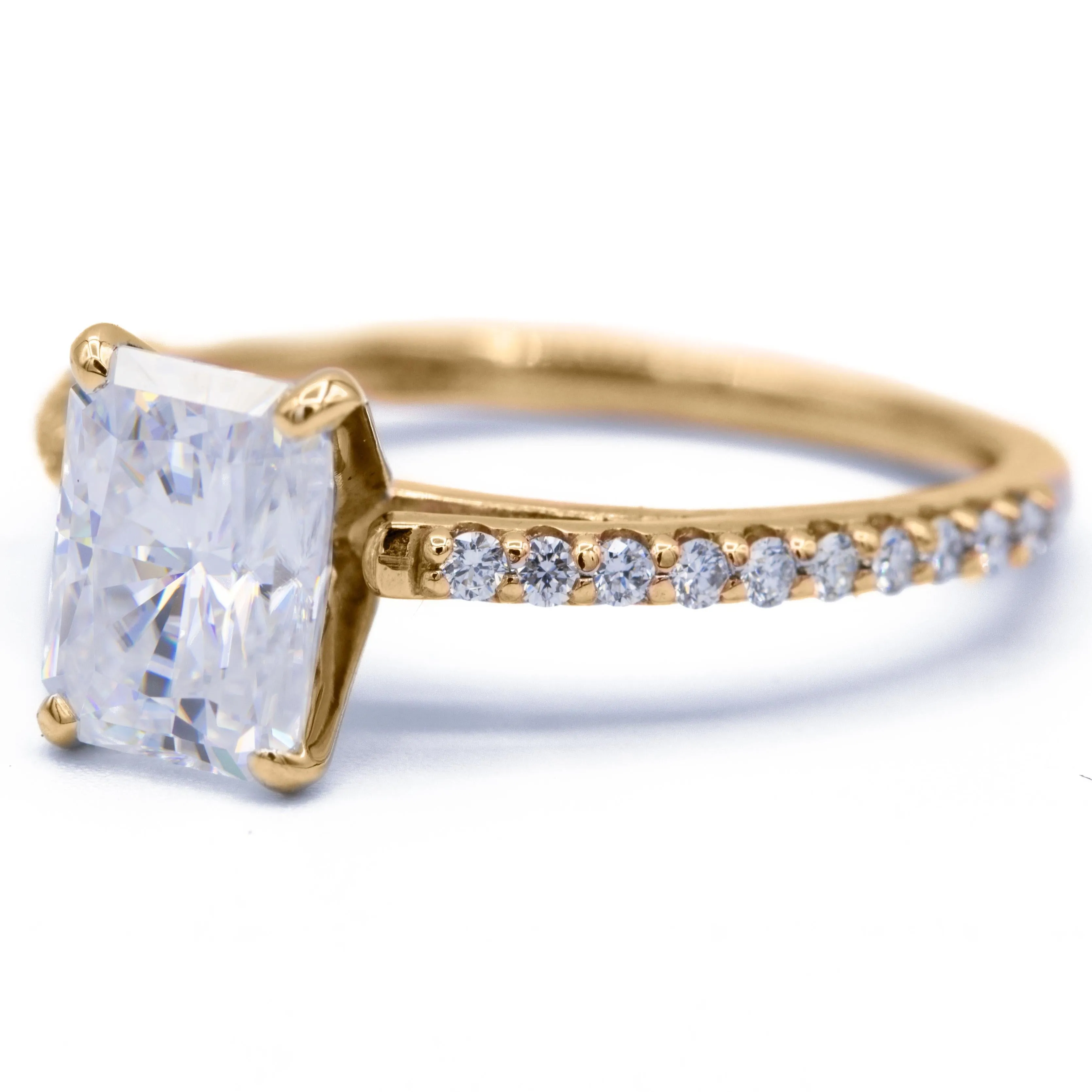 Radiant Moissanite 4 Prongs Diamond Accent Ice Cathedral Solitaire Ring