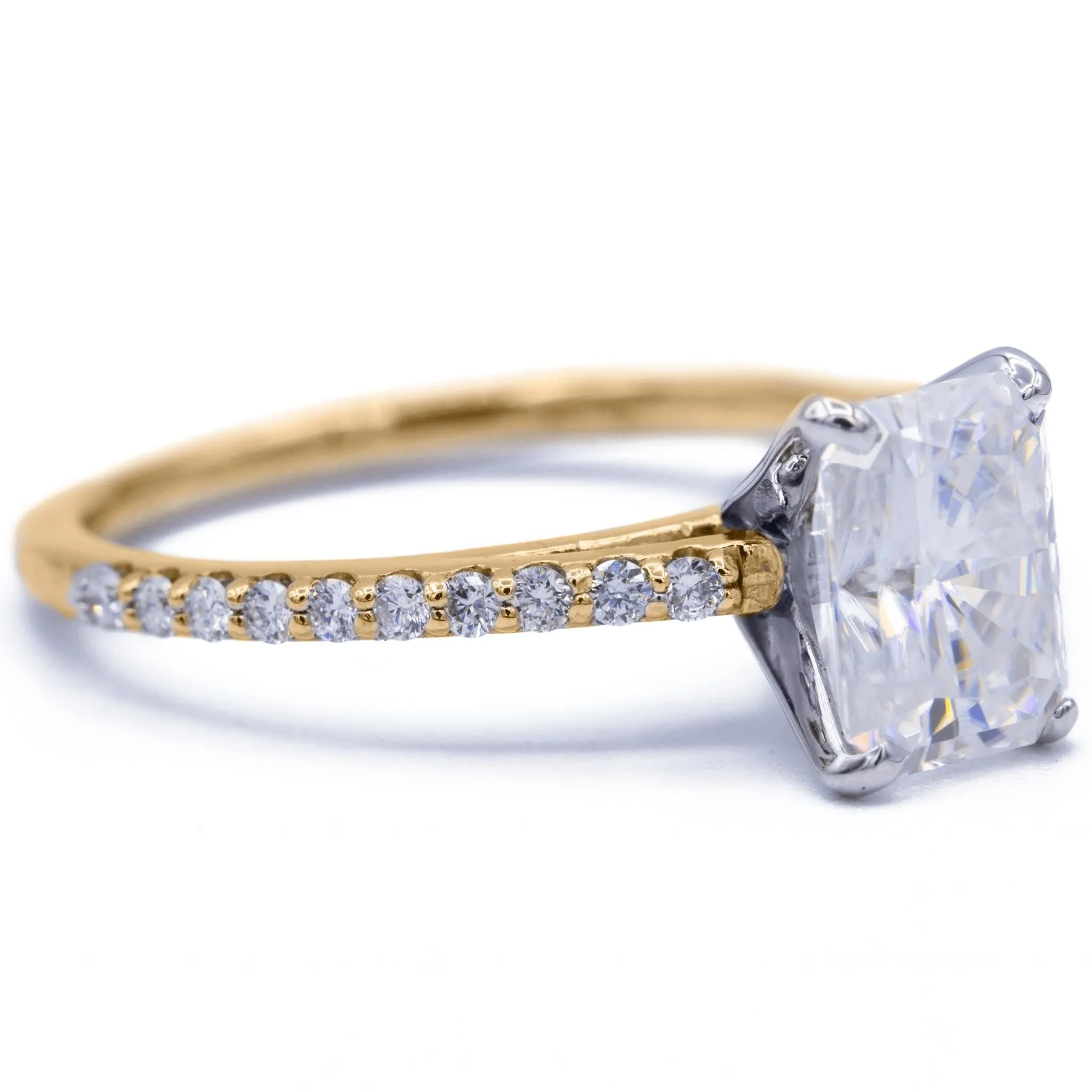 Radiant Moissanite 4 Prongs Diamond Accent Ice Cathedral Solitaire Ring