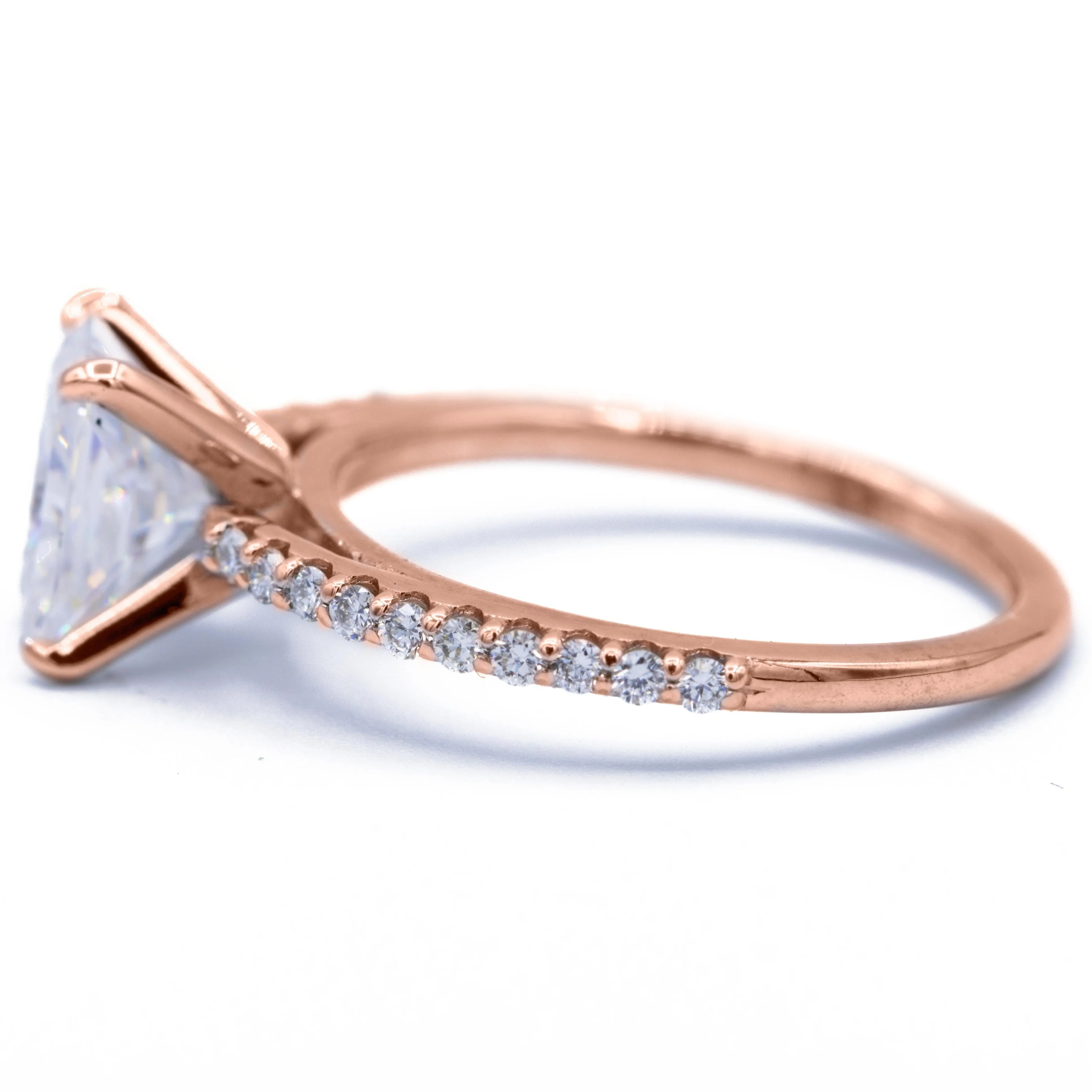 Radiant Moissanite 4 Prongs Diamond Accent Ice Cathedral Solitaire Ring