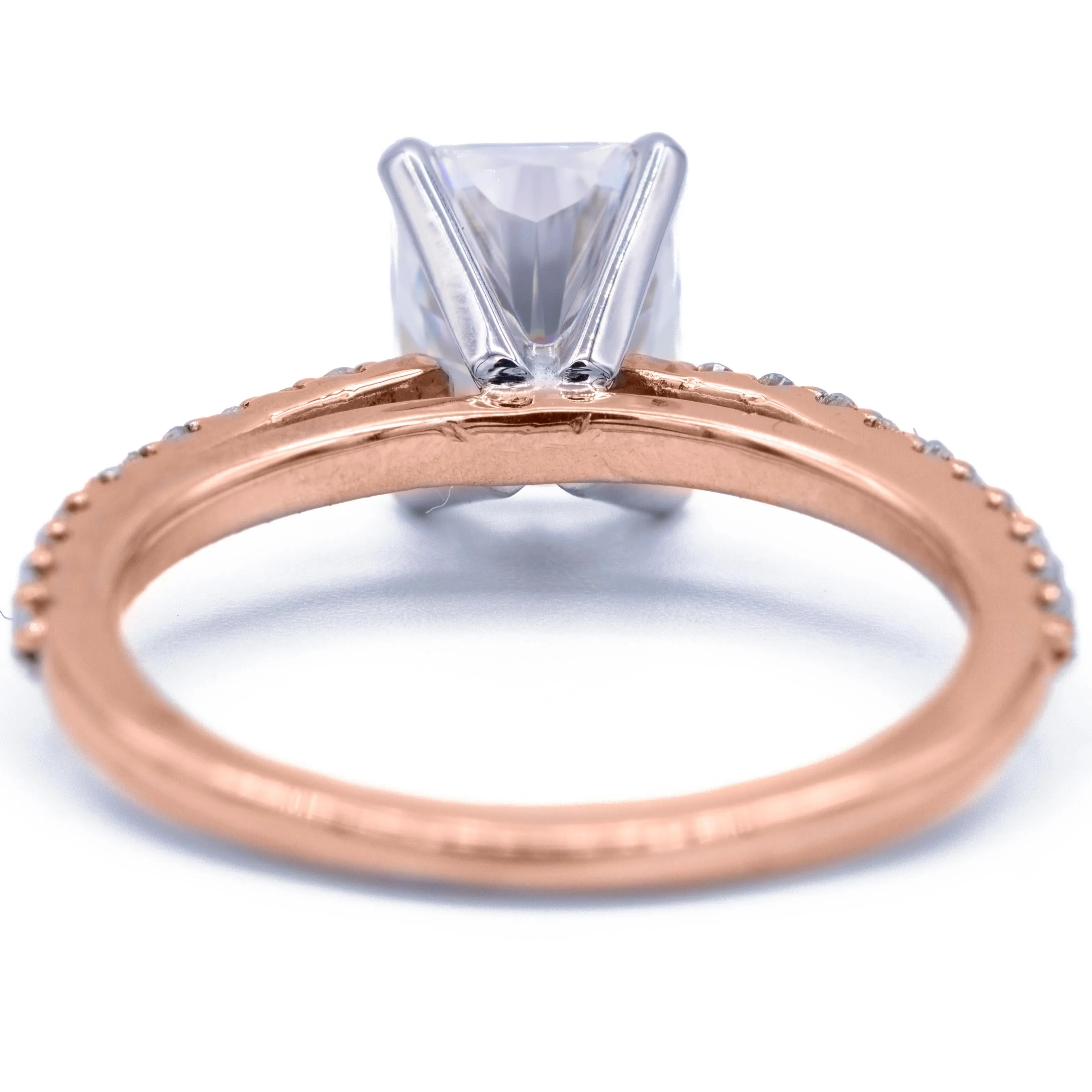 Radiant Moissanite 4 Prongs Diamond Accent Ice Cathedral Solitaire Ring