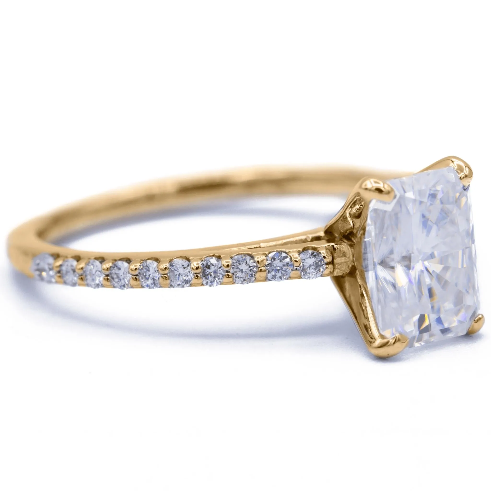 Radiant Moissanite 4 Prongs Diamond Accent Ice Cathedral Solitaire Ring
