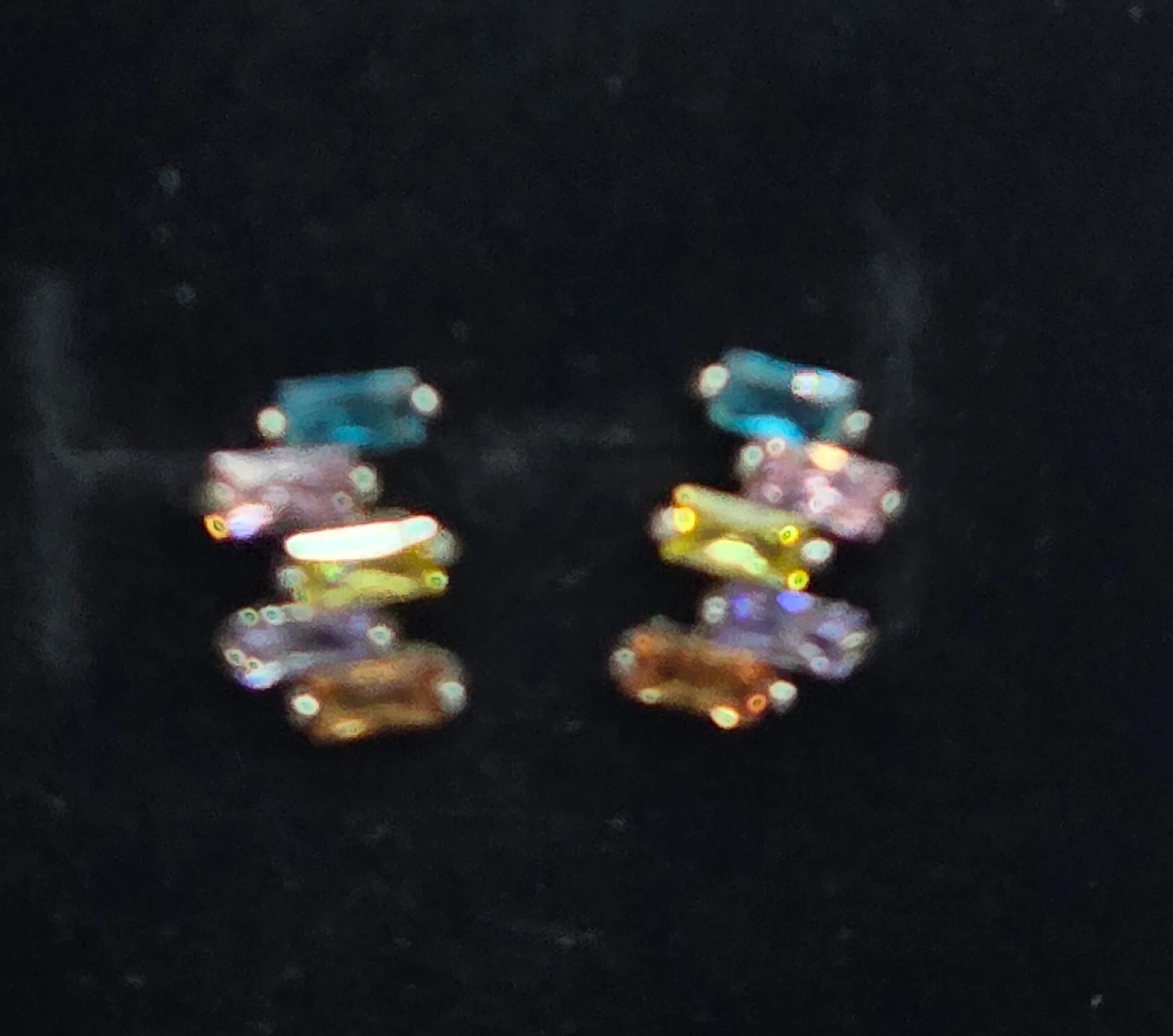 Rainbow multi gemstone cubic zirconia baguette sterling silver stud earrings