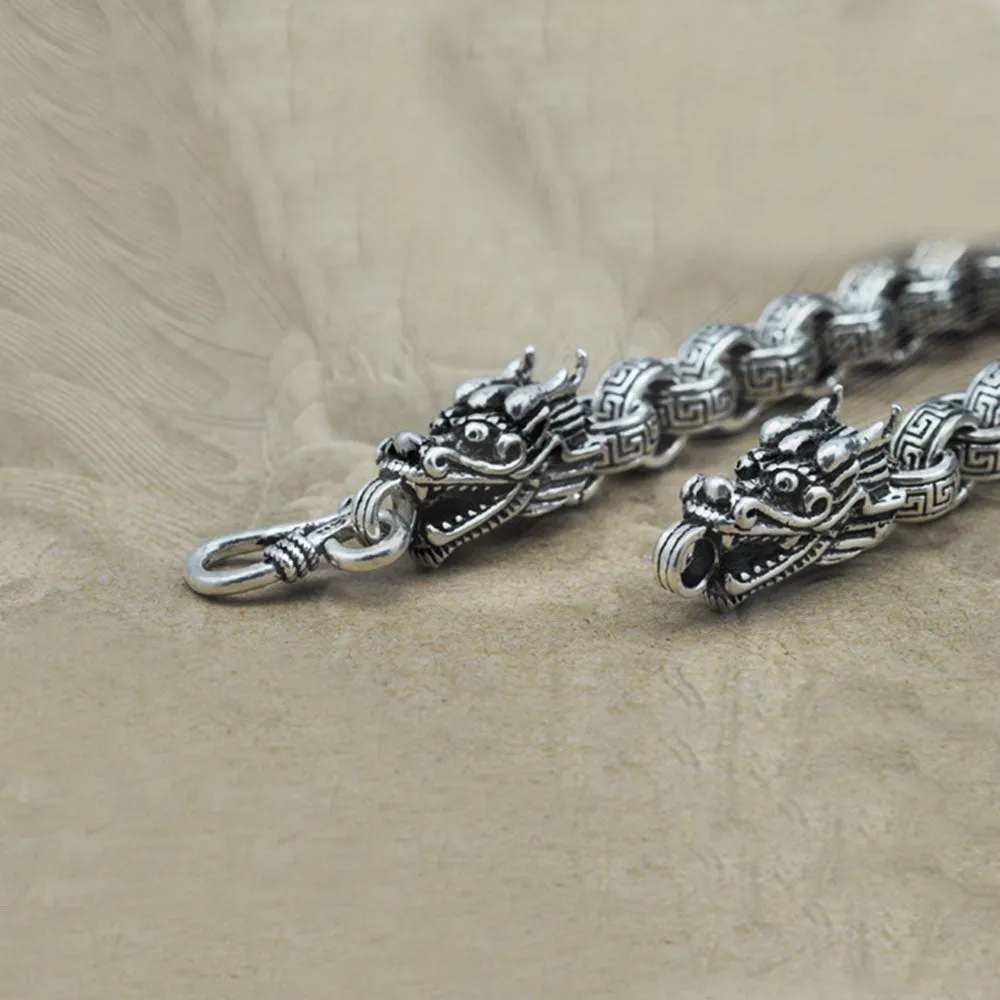Real Solid 925 Sterling Silver Bracelet Link Chain Dragon Animals Stripe Loop Jewelry 7.5"- 9"