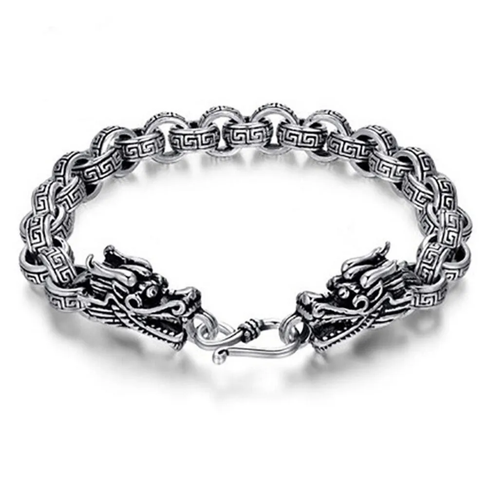 Real Solid 925 Sterling Silver Bracelet Link Chain Dragon Animals Stripe Loop Jewelry 7.5"- 9"