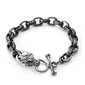 Real Solid 925 Sterling Silver Bracelets Animals Dragon Head Oval Loop OT-Buckle Punk Jewelry 8.5"