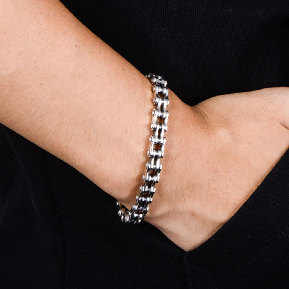 Real Solid 925 Sterling Silver Bracelets Link Chain Rectangle Punk Jewelry 8.3"
