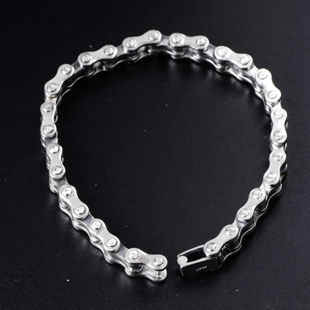 Real Solid 925 Sterling Silver Bracelets Link Chain Rectangle Punk Jewelry 8.3"