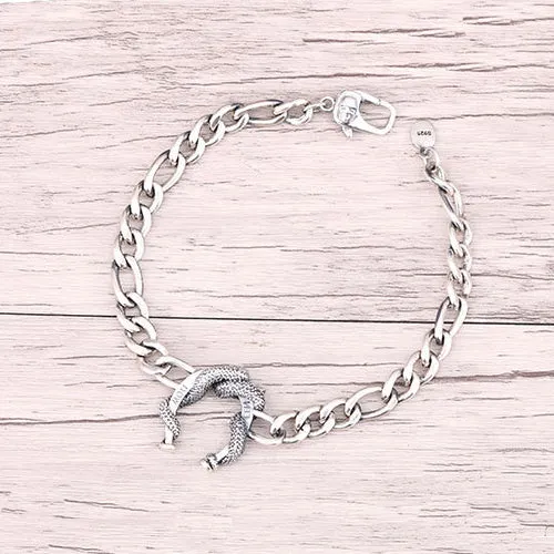 Real Solid 925 Sterling Silver Bracelets Miami Cuban Link Chain Animals Snake Punk Jewelry