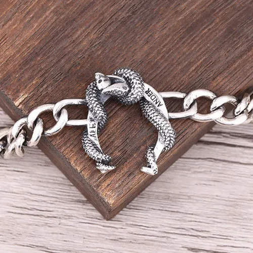 Real Solid 925 Sterling Silver Bracelets Miami Cuban Link Chain Animals Snake Punk Jewelry