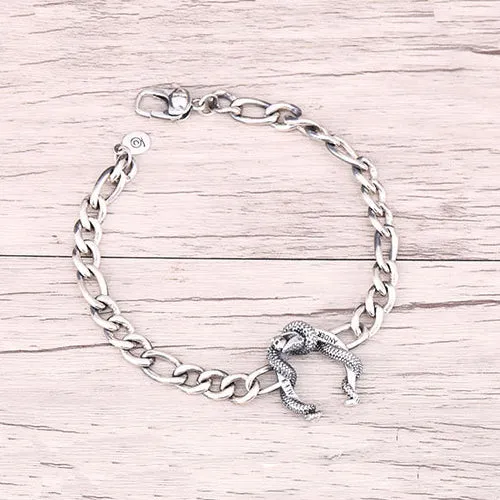Real Solid 925 Sterling Silver Bracelets Miami Cuban Link Chain Animals Snake Punk Jewelry