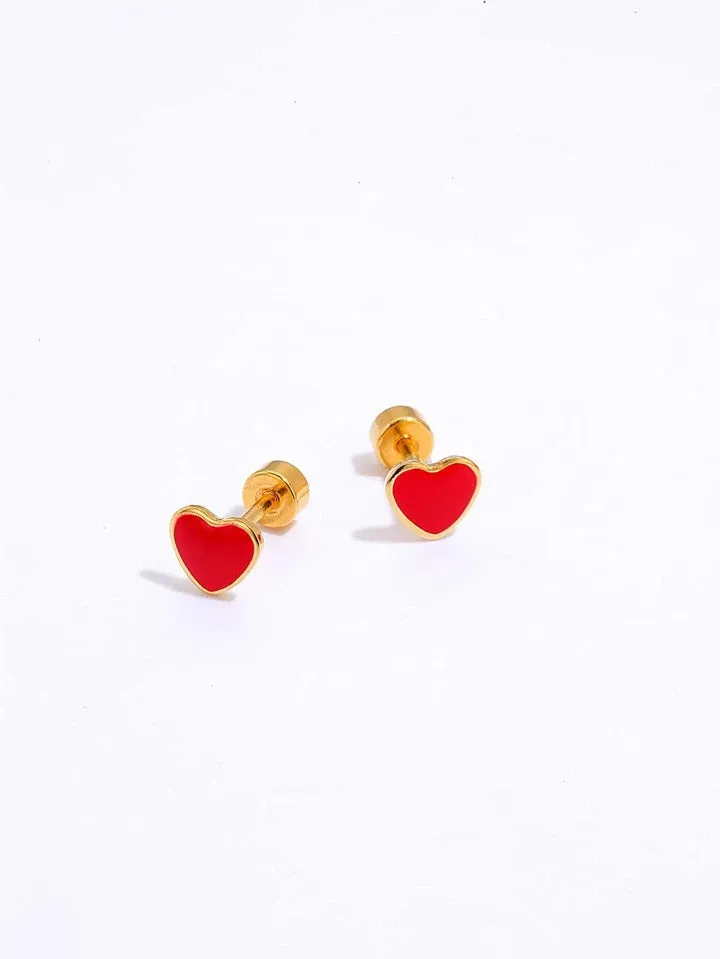 RED HEART SHAPED STUD EARRINGS