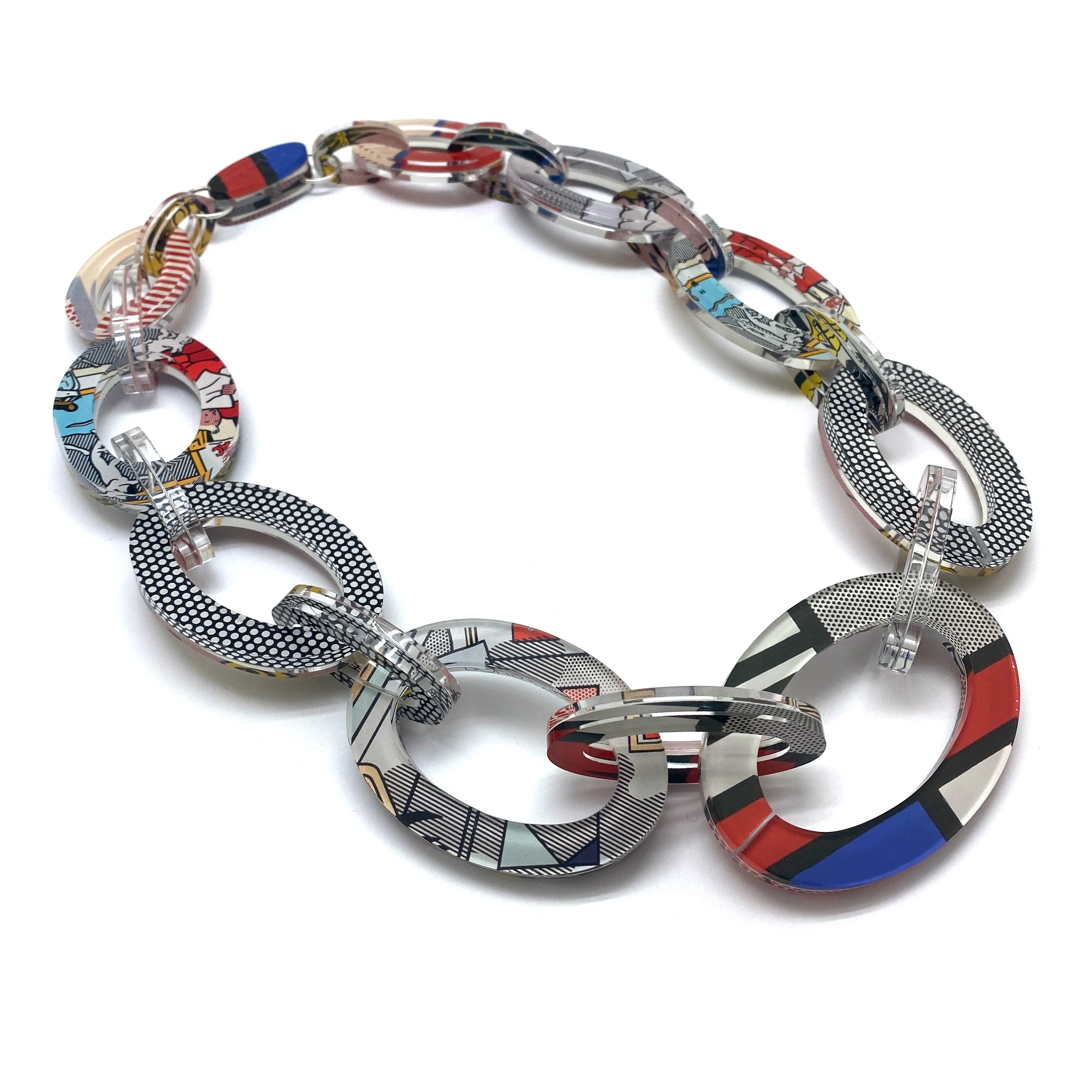 Reversible Pop Art Graduated Oval Chain Link Necklace