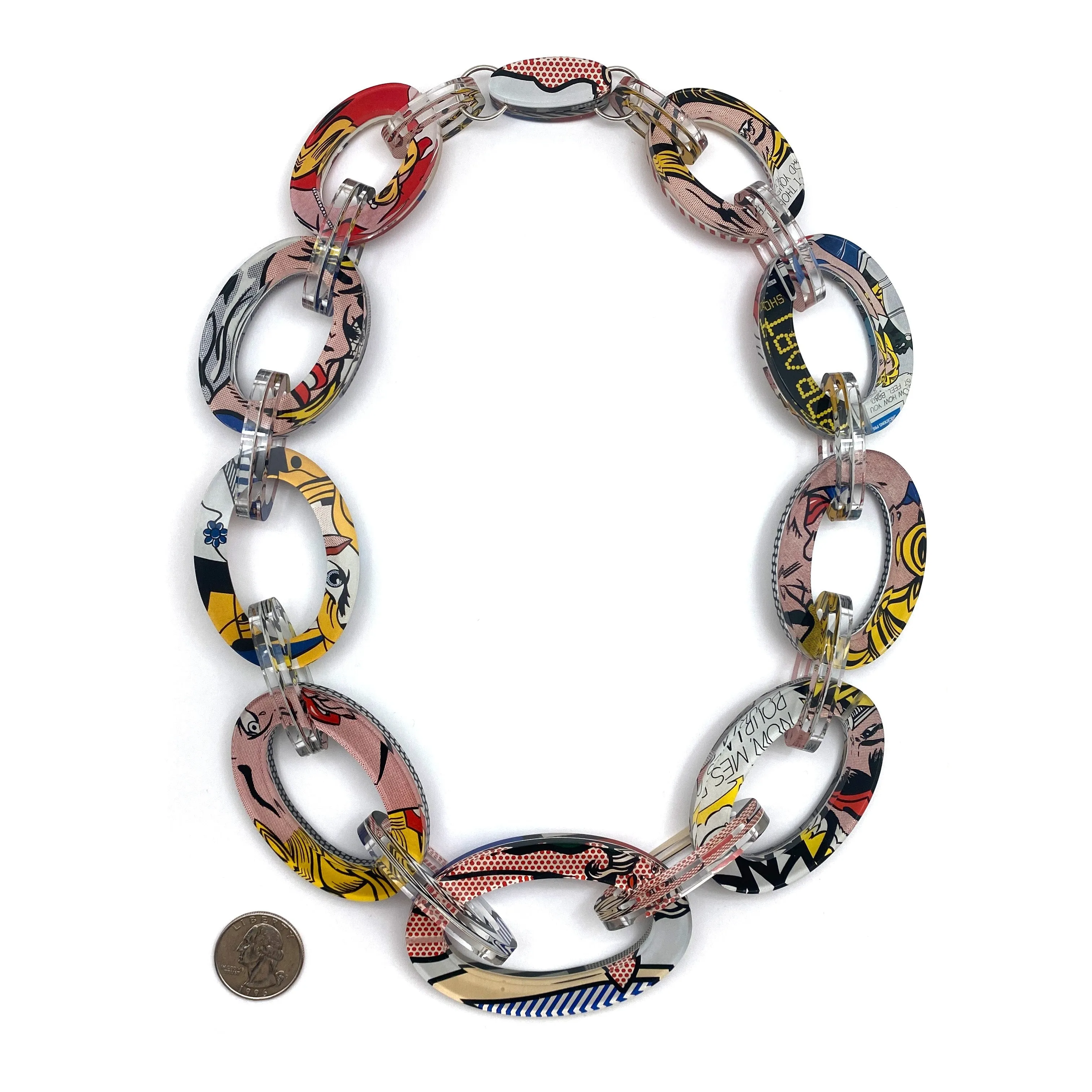 Reversible Pop Art Graduated Oval Chain Link Necklace