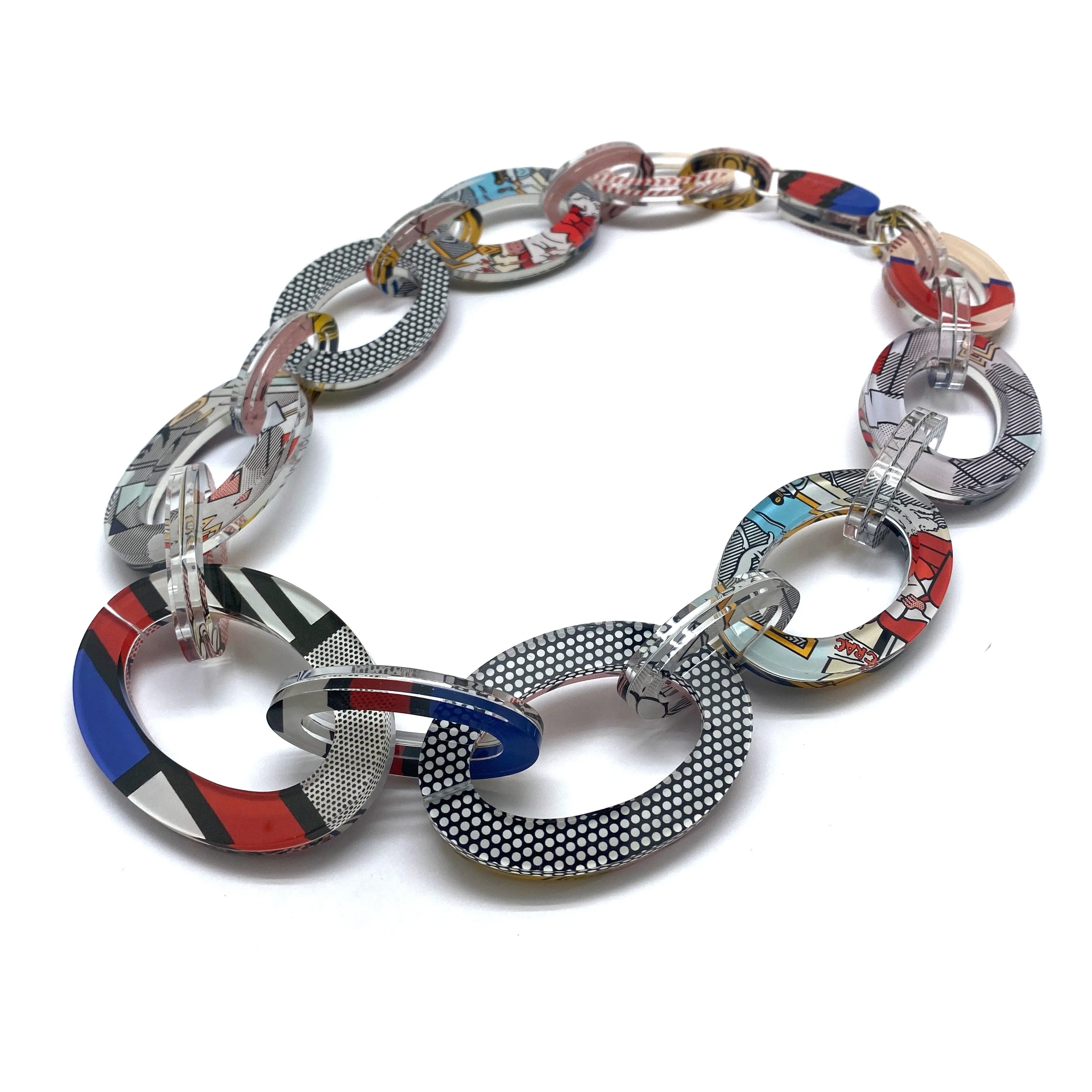 Reversible Pop Art Graduated Oval Chain Link Necklace