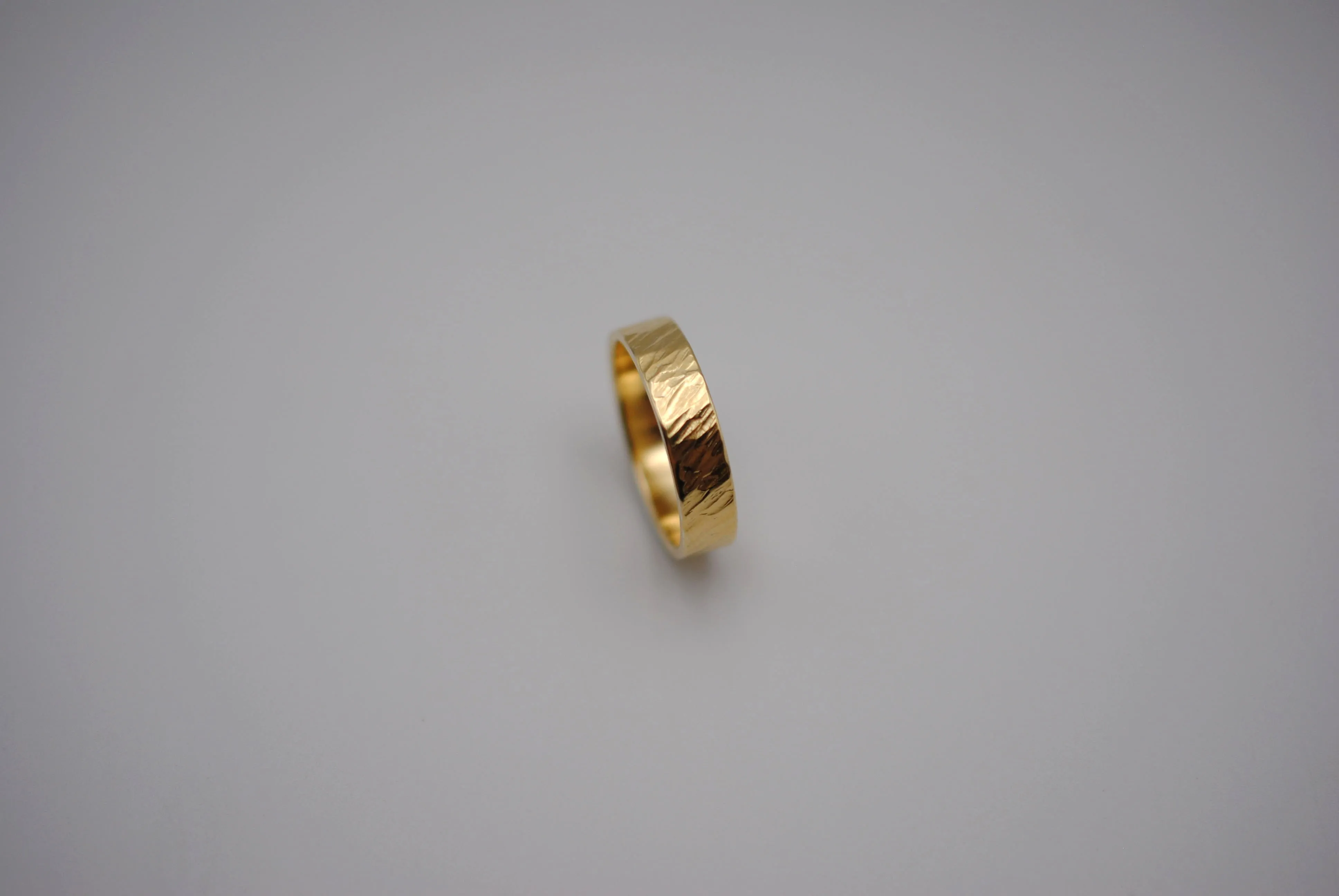 Ring Band: Bark Texture, Yellow Gold Finish, 5mm Wide
