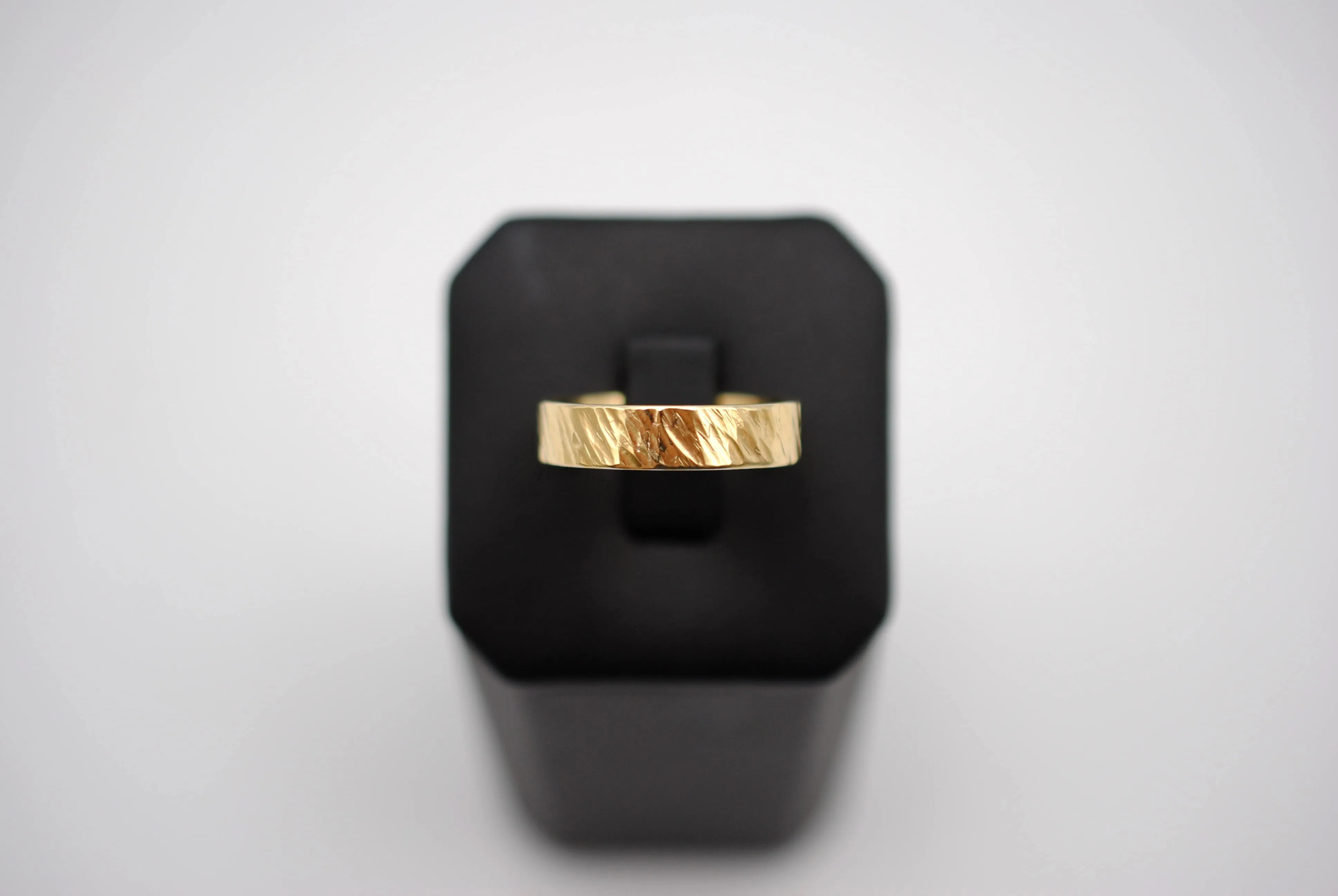 Ring Band: Bark Texture, Yellow Gold Finish, 5mm Wide