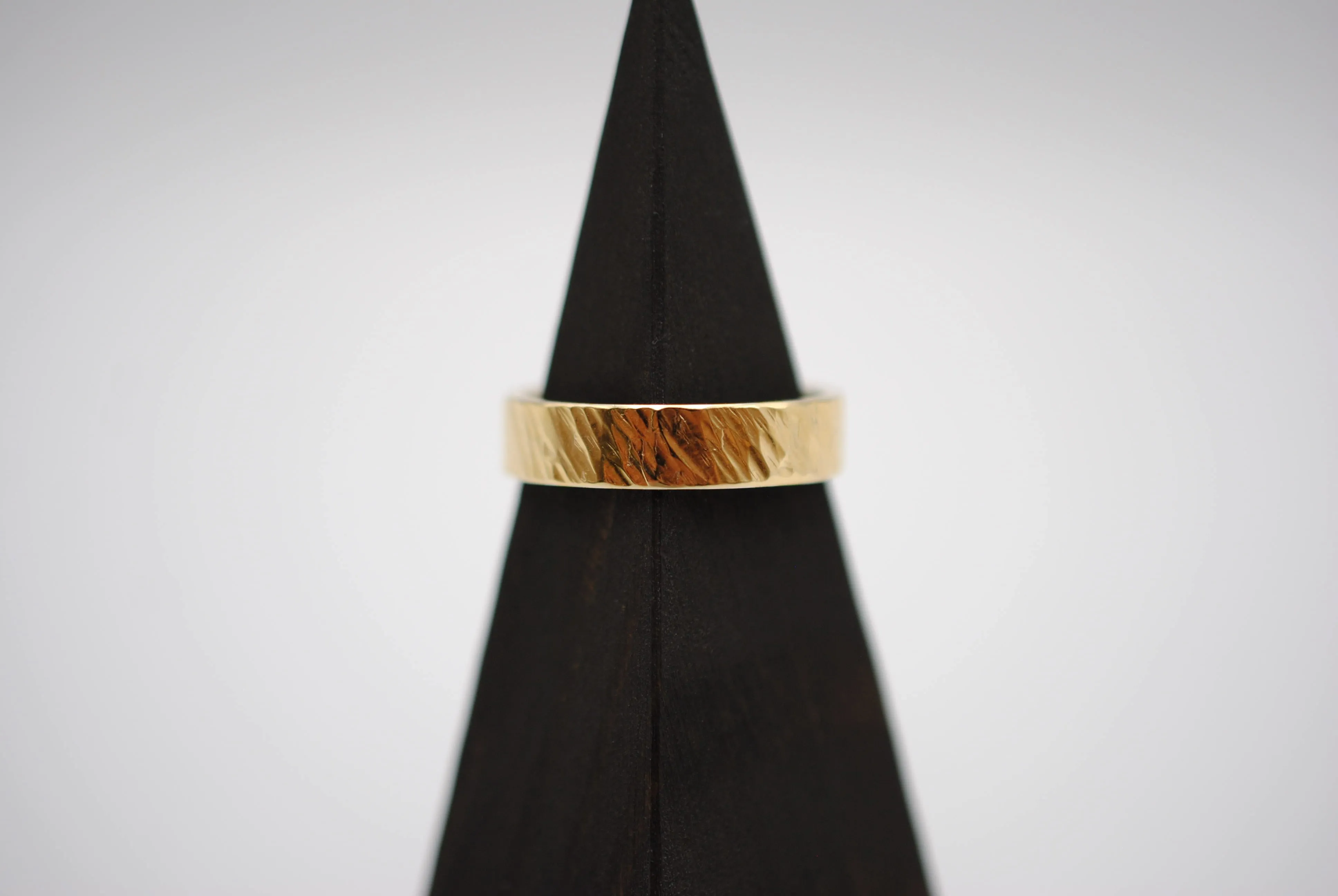 Ring Band: Bark Texture, Yellow Gold Finish, 5mm Wide
