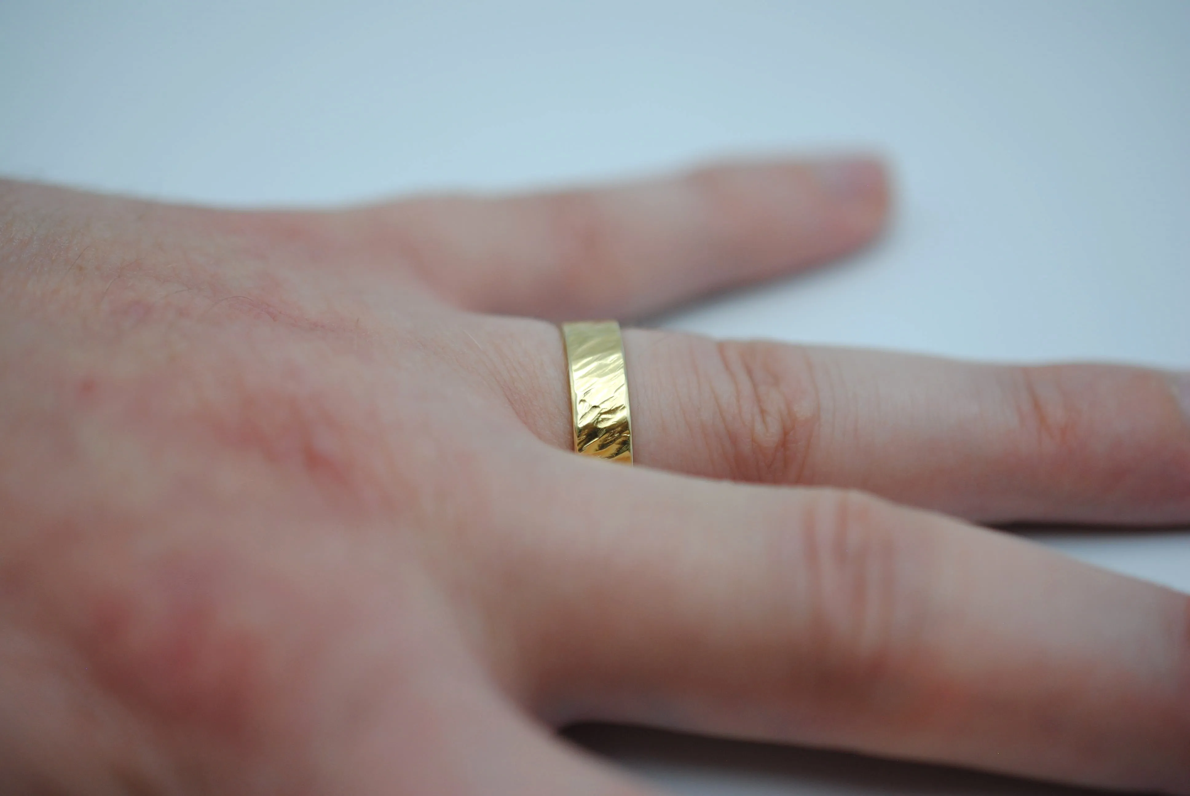 Ring Band: Bark Texture, Yellow Gold Finish, 5mm Wide
