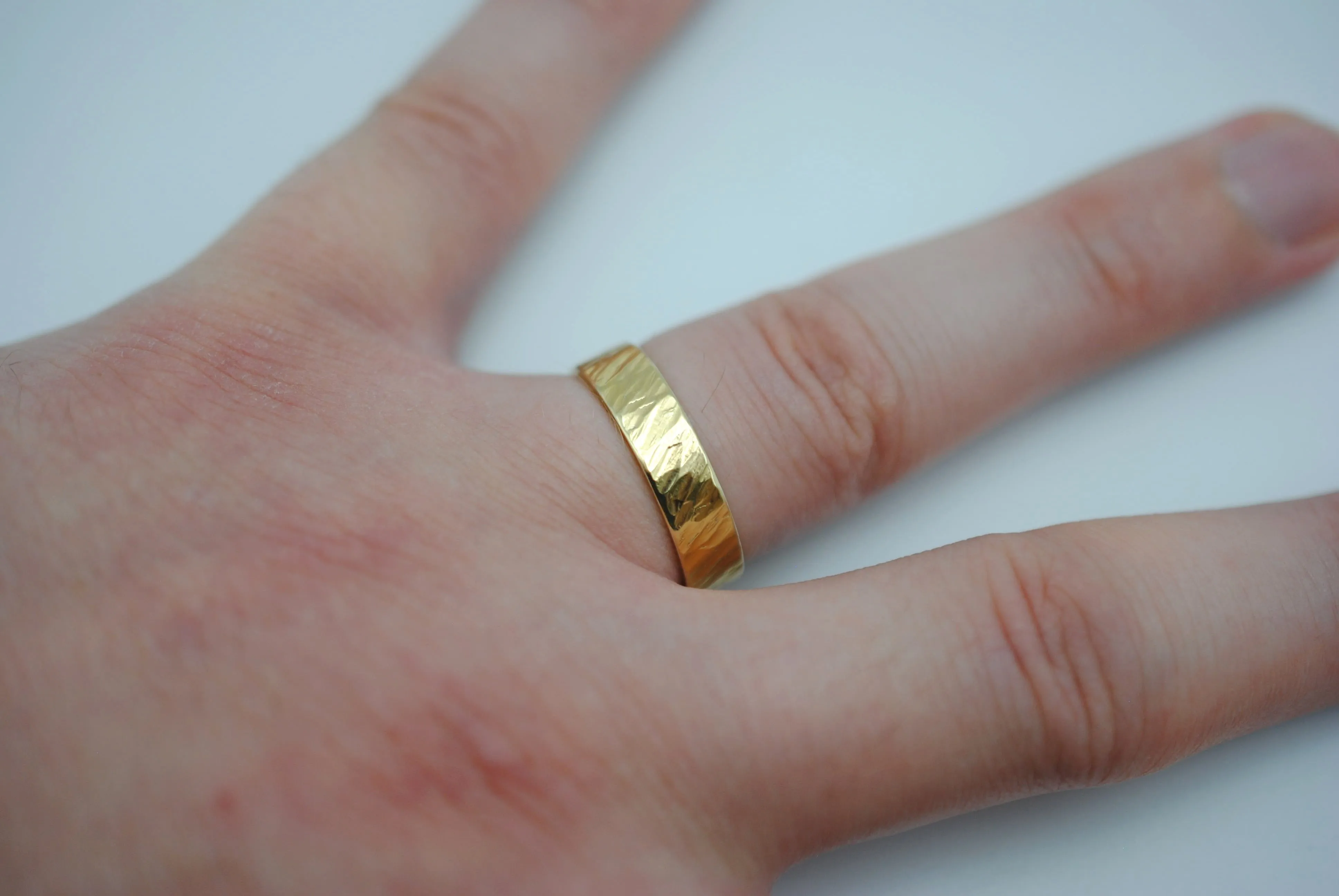 Ring Band: Bark Texture, Yellow Gold Finish, 5mm Wide