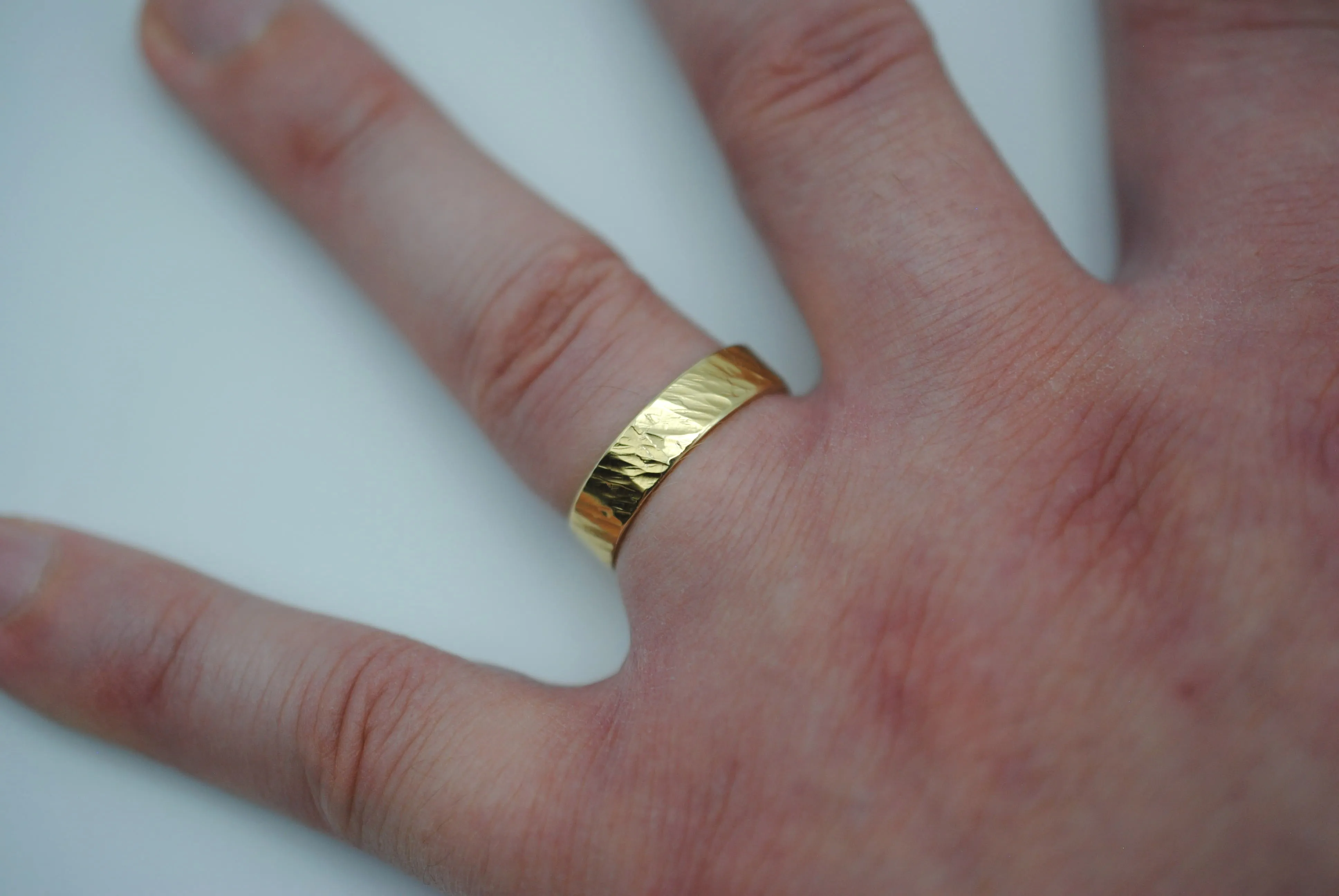 Ring Band: Bark Texture, Yellow Gold Finish, 5mm Wide