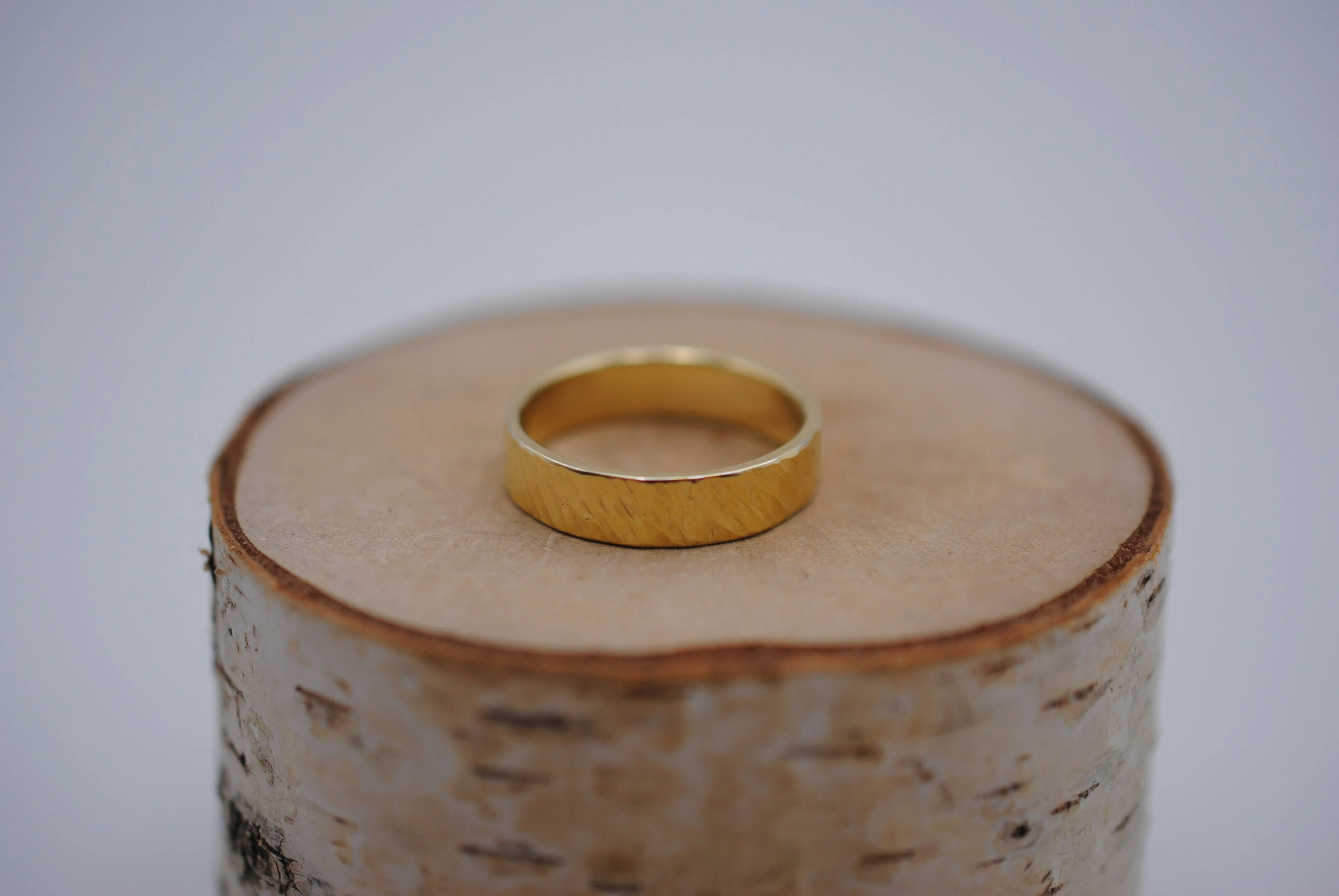 Ring Band: Bark Texture, Yellow Gold Finish, 5mm Wide
