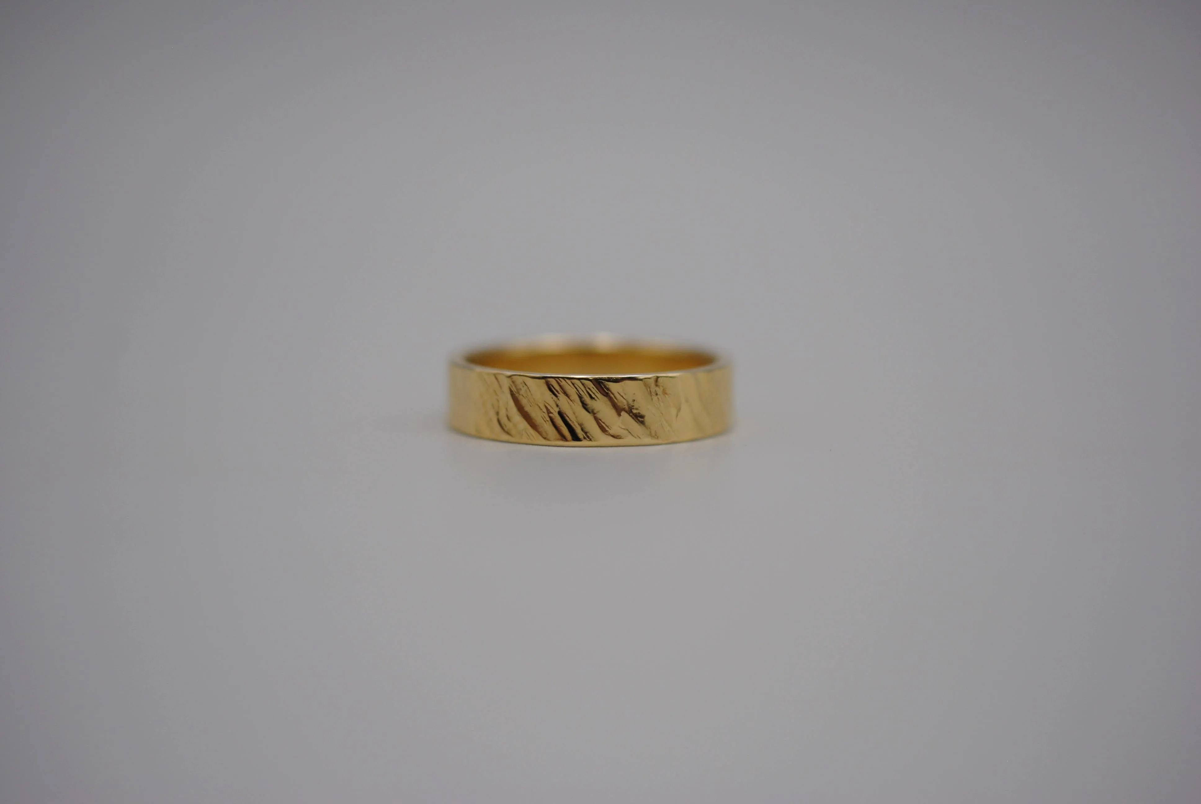 Ring Band: Bark Texture, Yellow Gold Finish, 5mm Wide