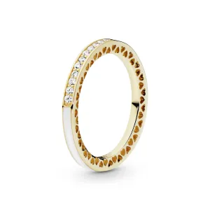 Ring in 14k with clear cubic zirconia and silver enamel