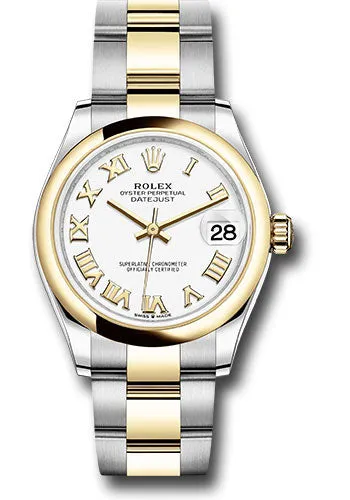 Rolex Steel and Yellow Gold Datejust 31 Watch - Domed Bezel - White Roman Dial - Oyster Bracelet - 278243 wro