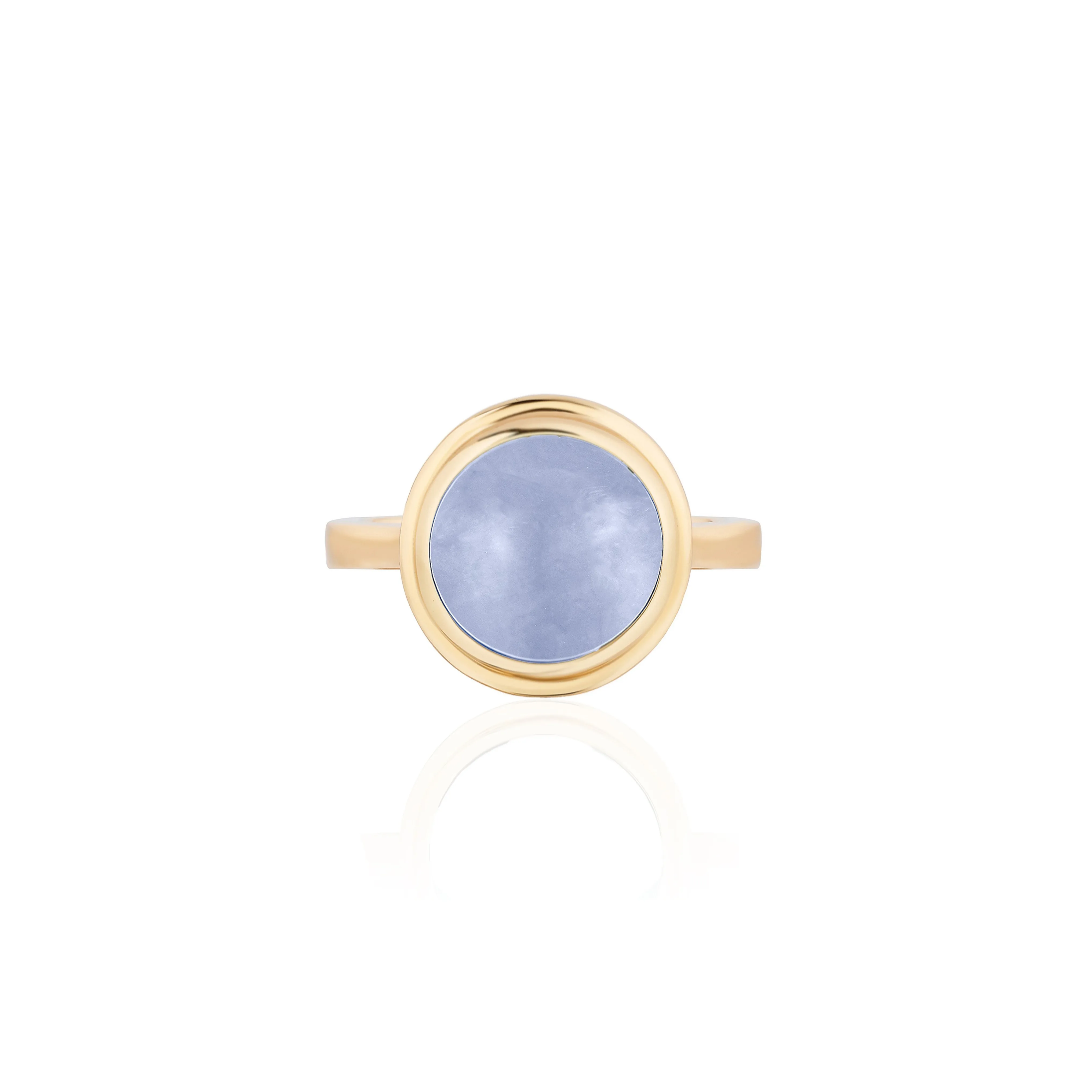 Round Blue Chalcedony Cabochon Ring
