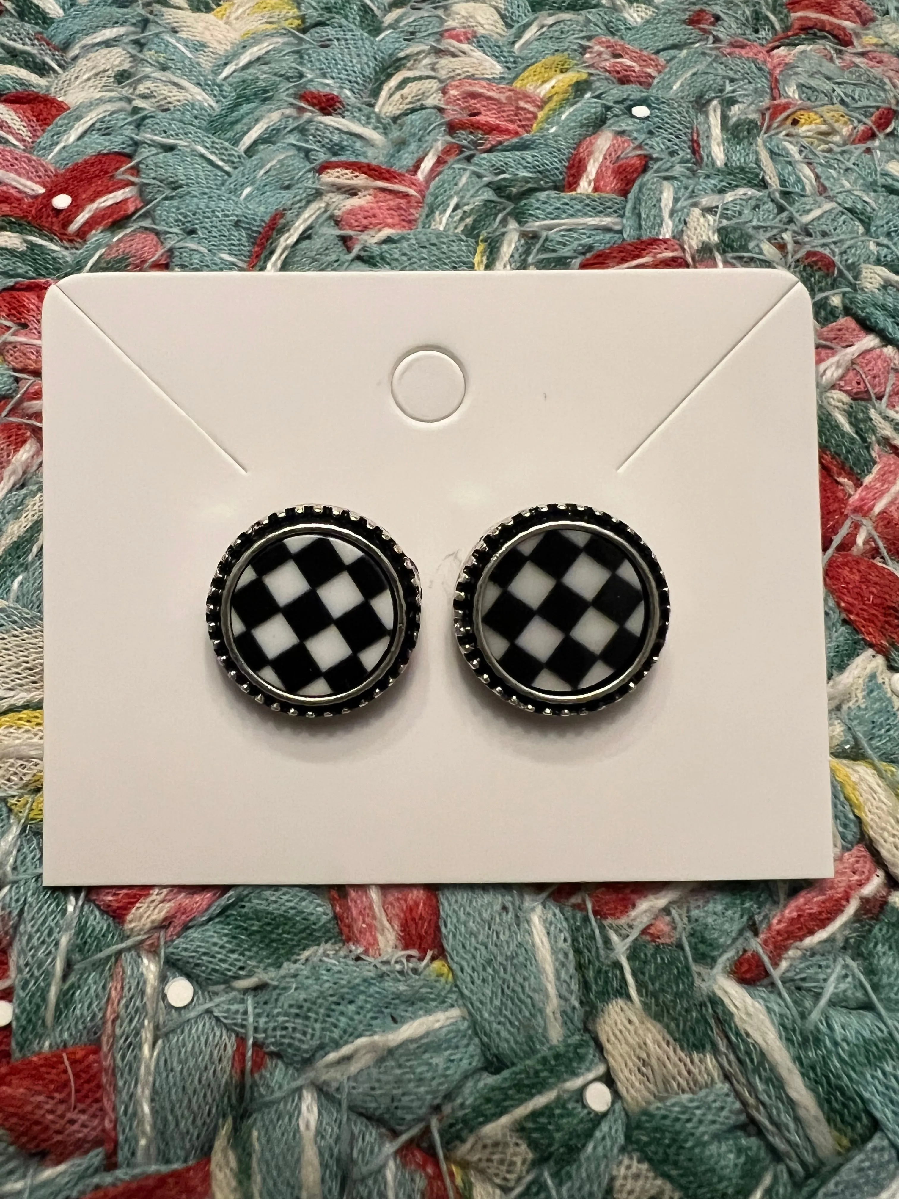 Round Checkerboard Earrings