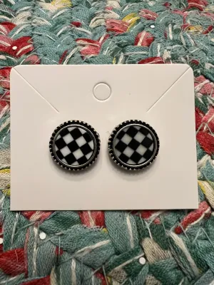 Round Checkerboard Earrings