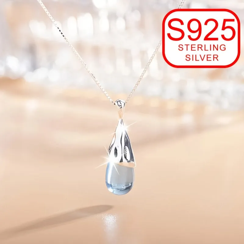 S925 Silver Teardrop Necklace - Minimalist Charm for All Seasons