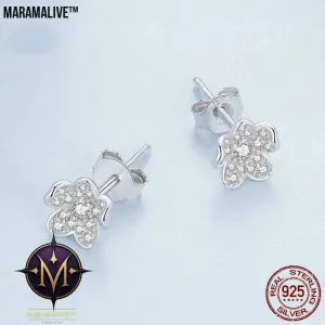 S925 Sterling Silver Flower Zircon Inlaid Stud Earrings